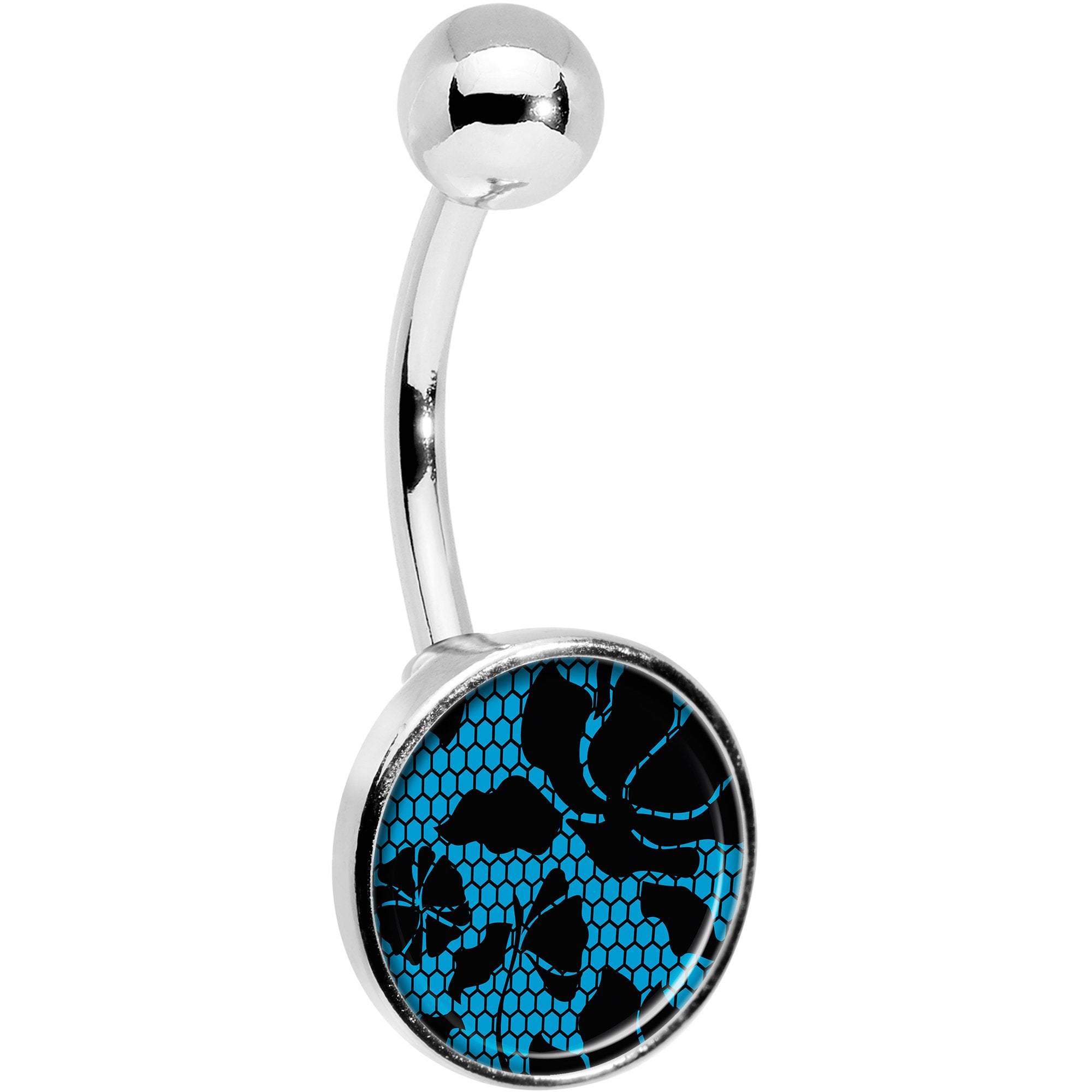 Blue Floral Lace Stainless Steel Belly Ring stylish jewelry