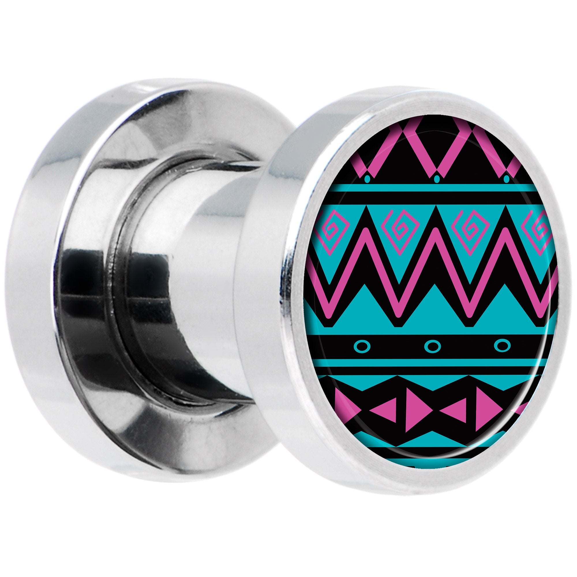 Pink Teal Tribal Print Steel Screw Fit Plug Set 2G