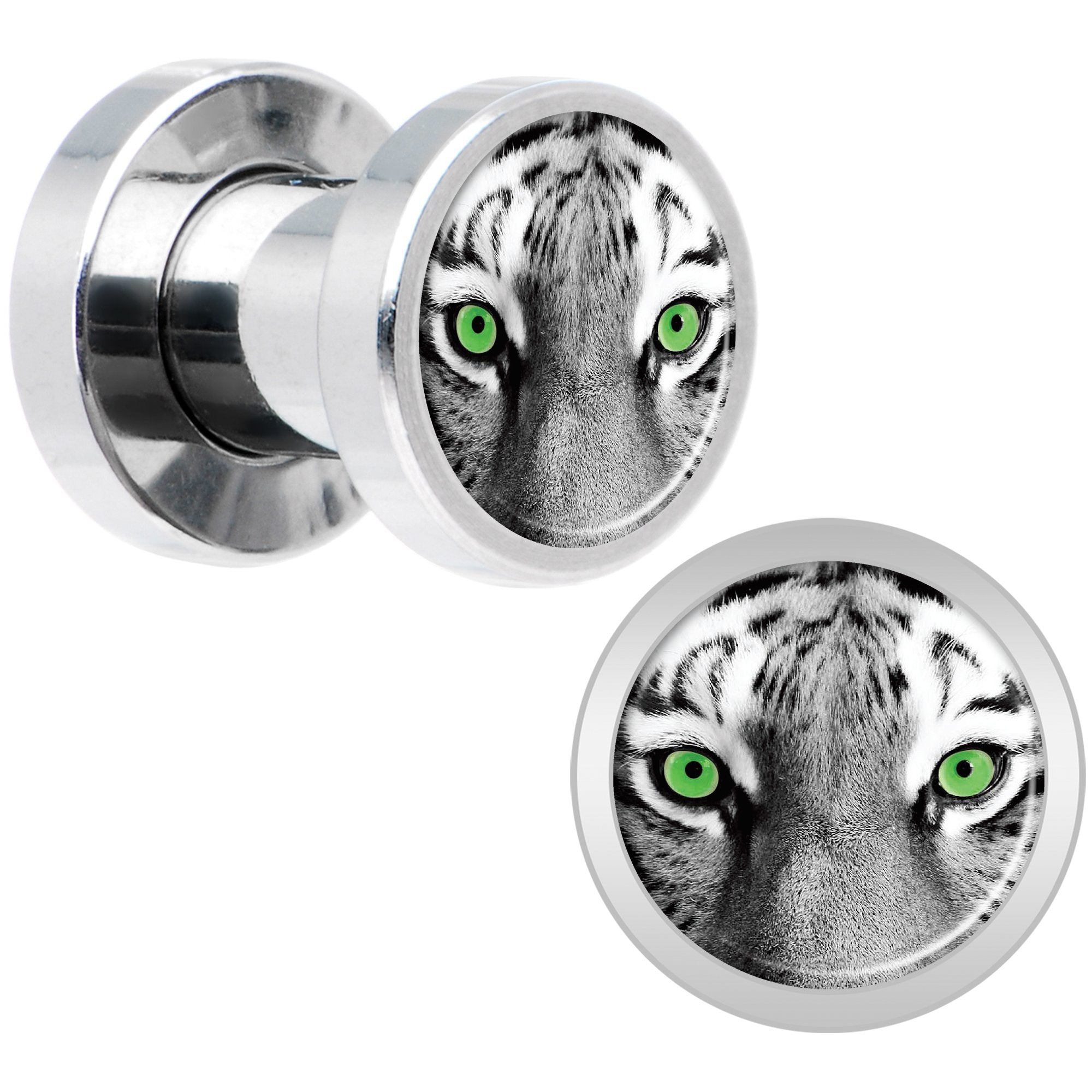 Black White Tiger Eyes Steel Screw Fit Plug Set 4G