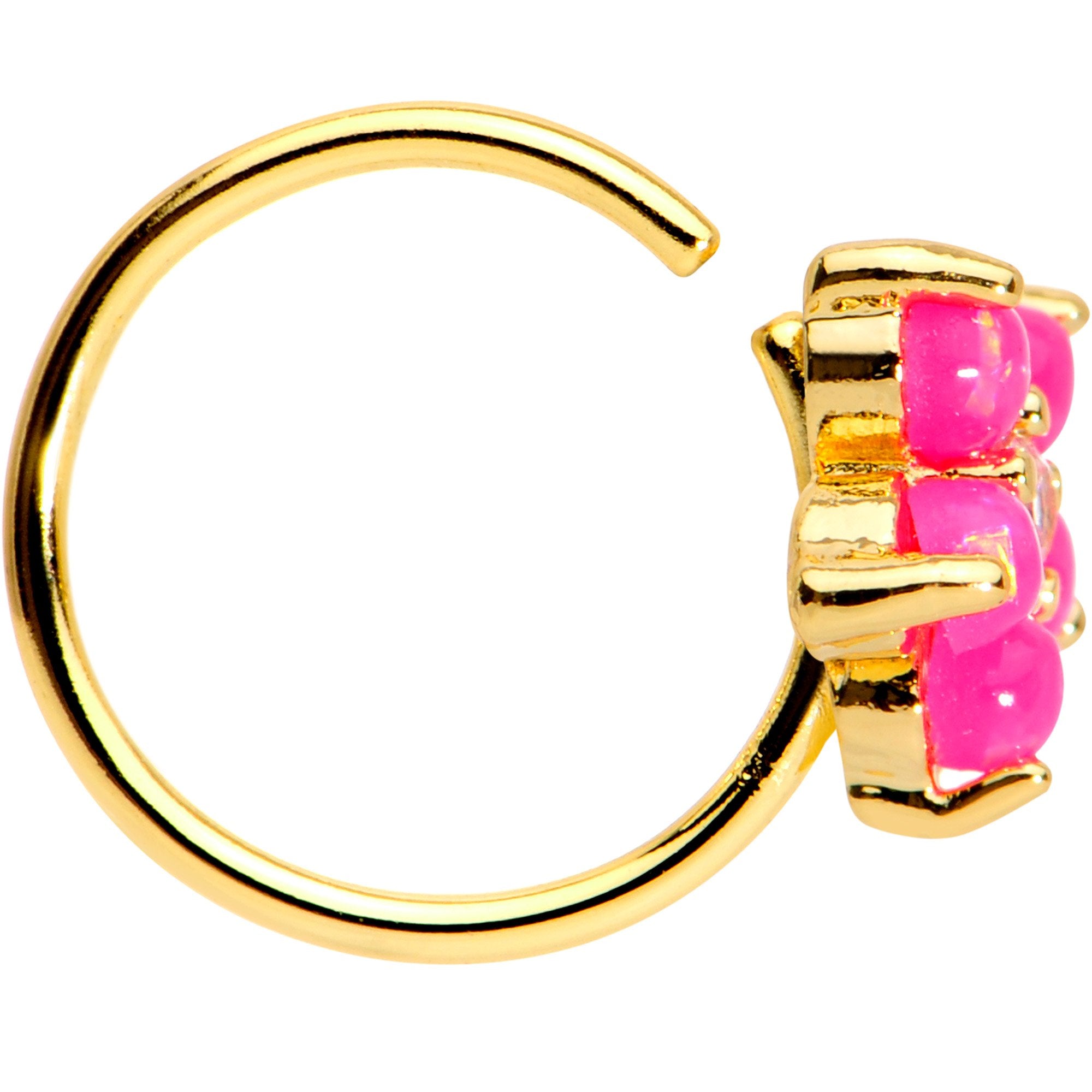 20G Clear CZ Pink Faux Opal Gold Tone Flower Circular Ring