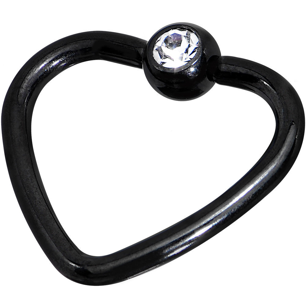 16G 3/8 Clear Black Anodized Titanium Heart Closure Captive Ring