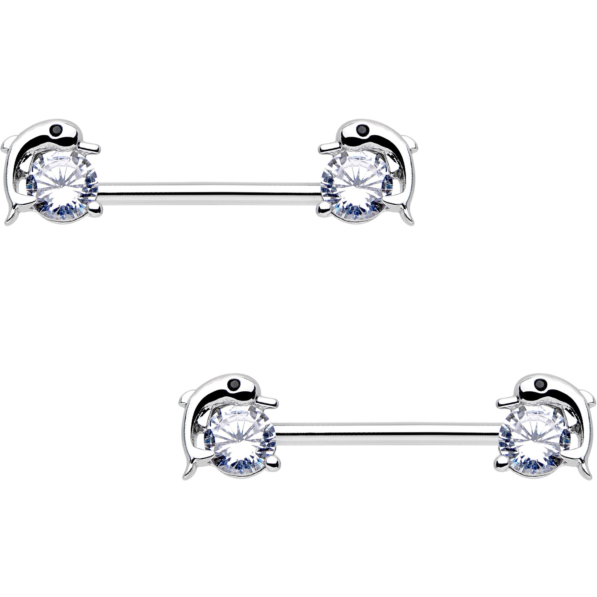 9/16 Clear CZ Gem Dreamy Dolphin Barbell Nipple Ring Set