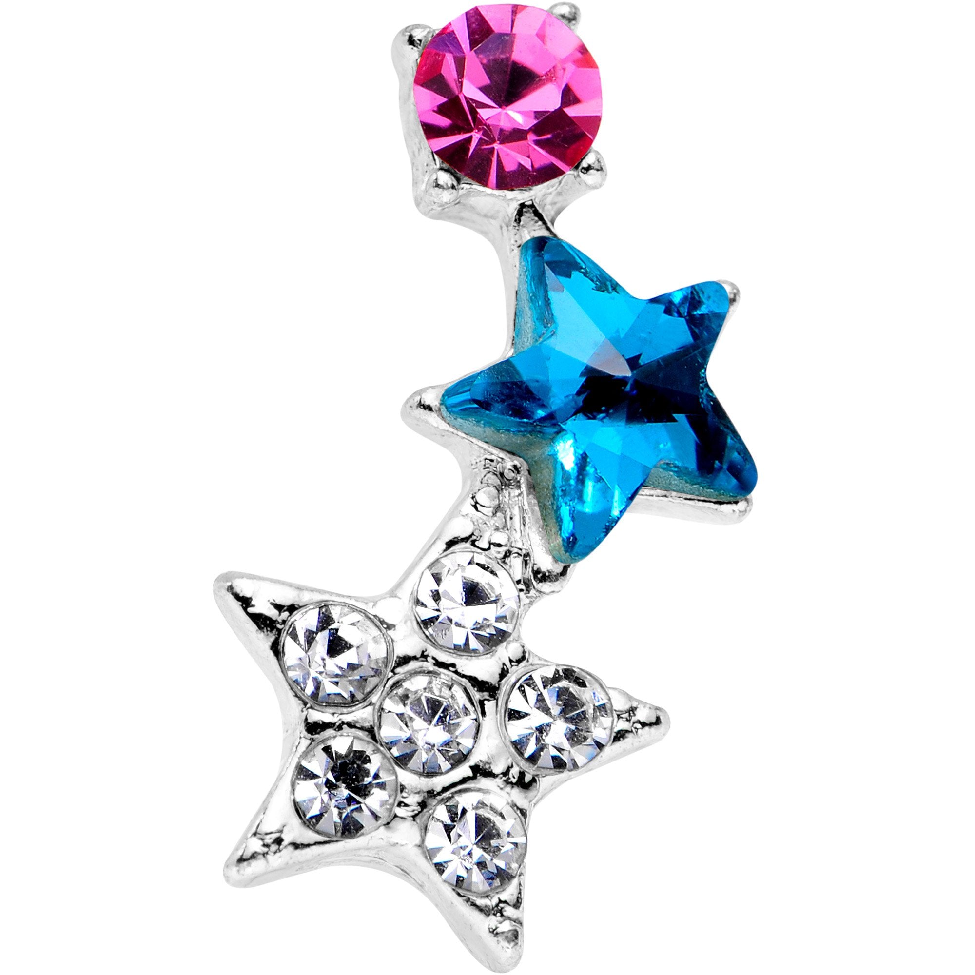18G 1/4 Blue Pink Gem Stars on Stars Cartilage Tragus Earring