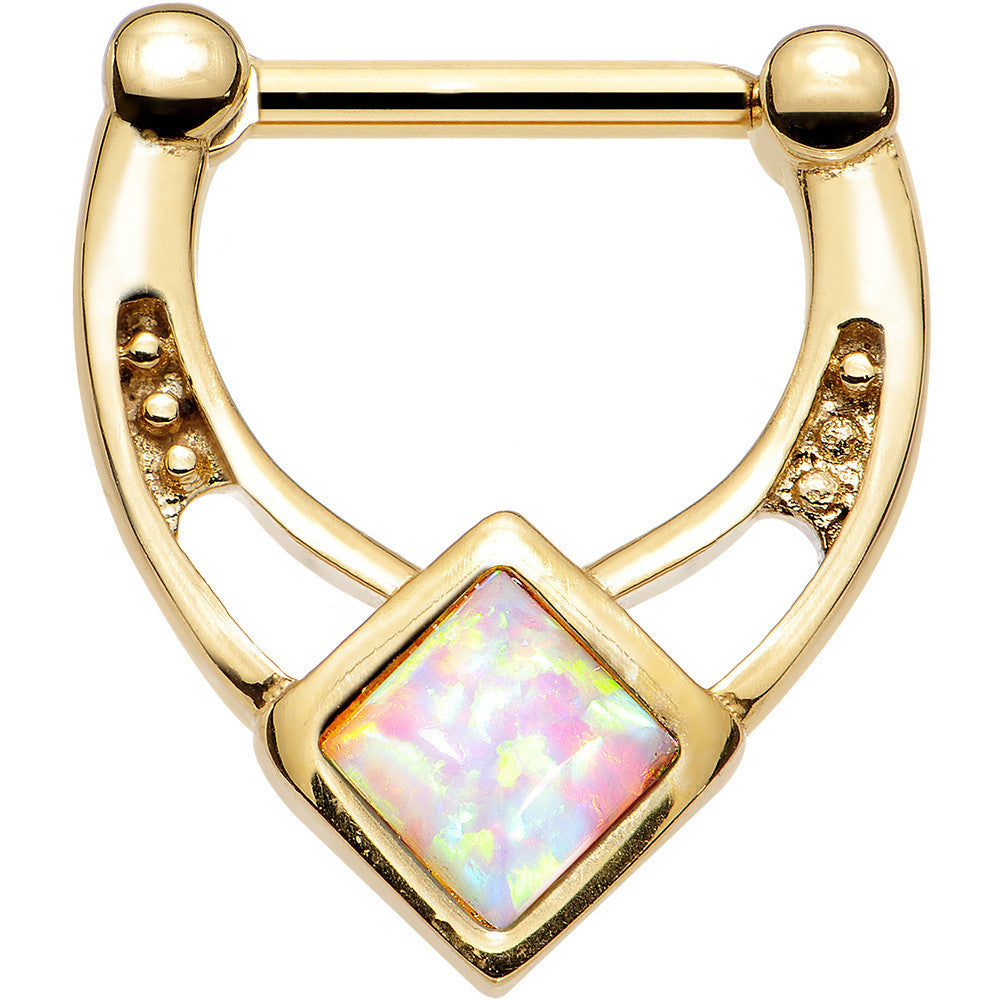 16G 5/16 White Faux Opal Gold Anodized Glamour Septum Clicker