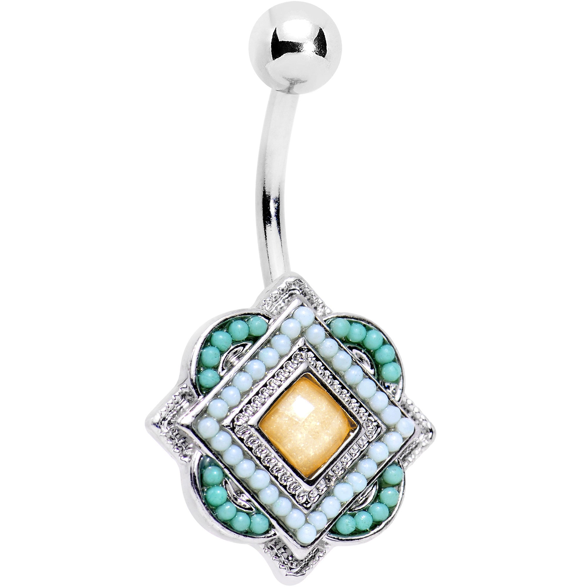 Yellow Gem Aqua Pink Baby Blue Orb Easter Sunday Belly Ring