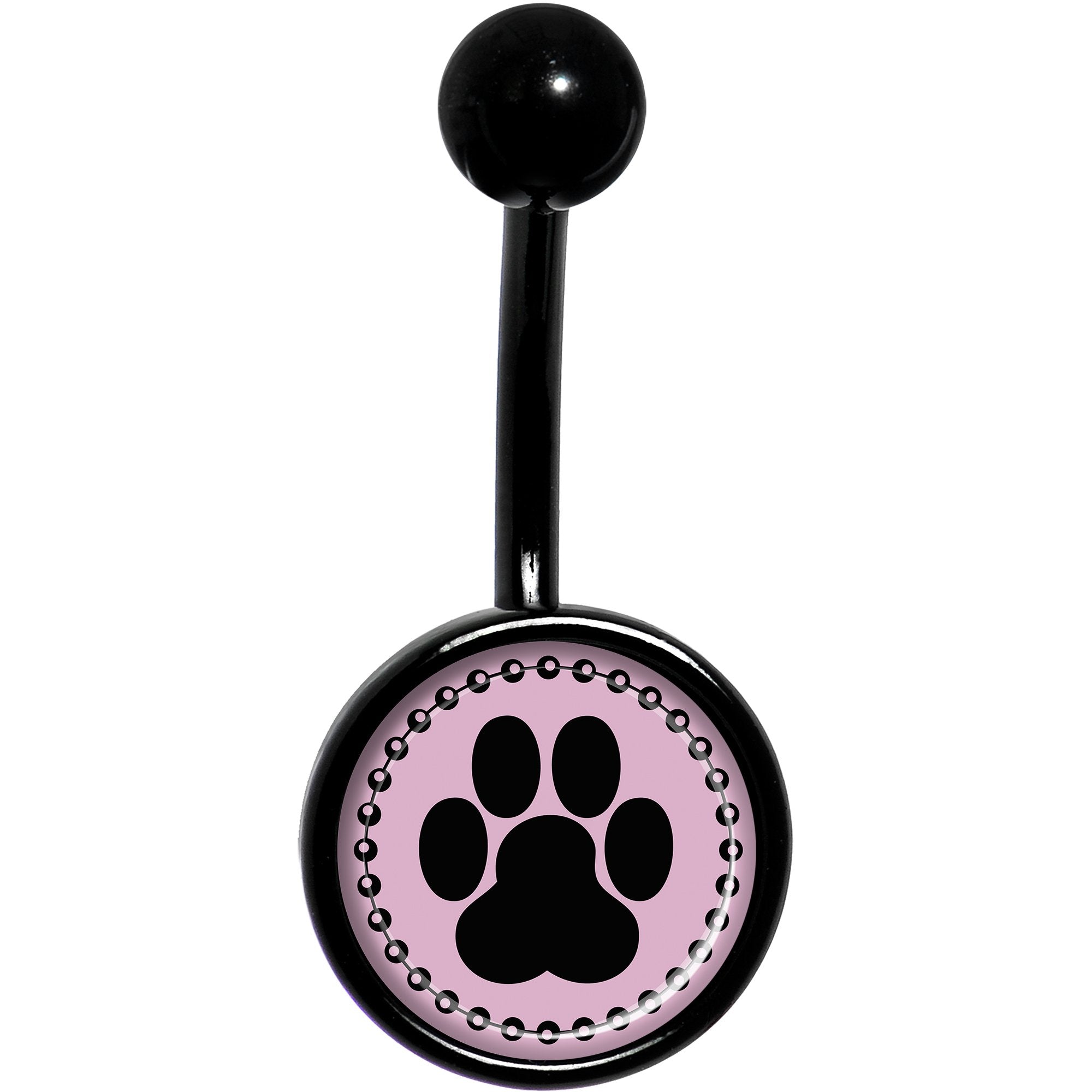 Black on Pink Paw Print Black Stainless Steel Belly Ring lightweight comfortable