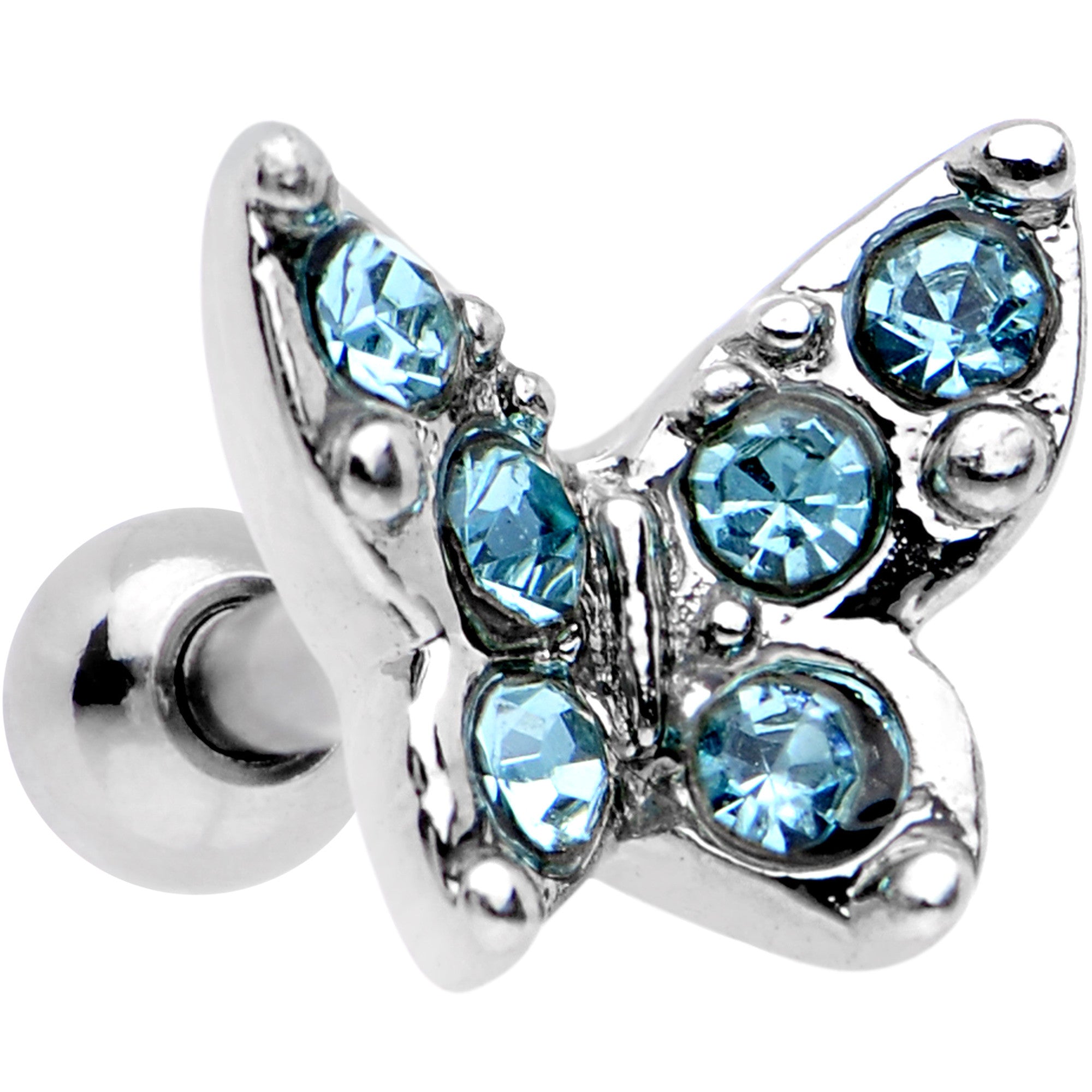 16G Blue Gem Silver Tone Butterfly Tragus Cartilage Earring