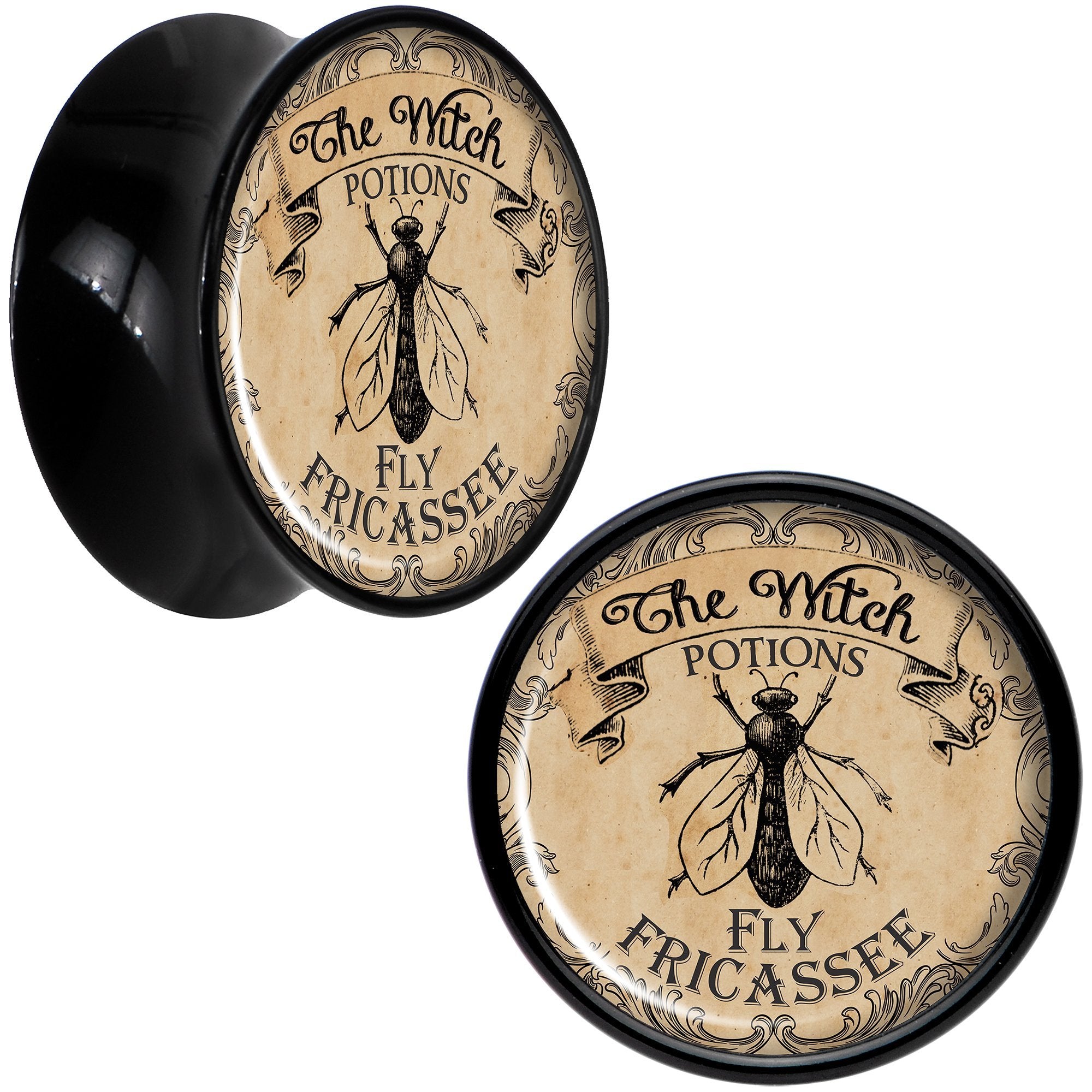 Witches Brew Fly Fricassee Halloween Black Acrylic Plug Sizes 0G to 20mm