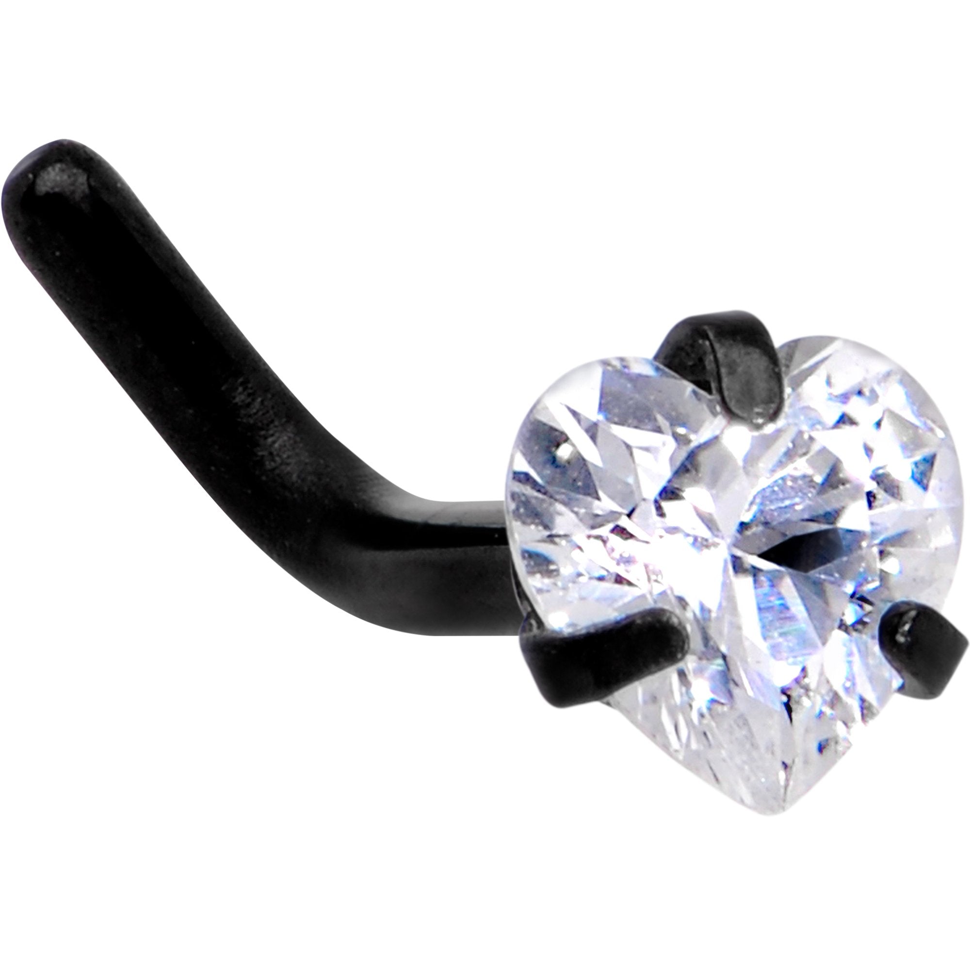 18G 1/4 Clear Heart 3mm CZ Gem Black IP L-Shape Nose Ring