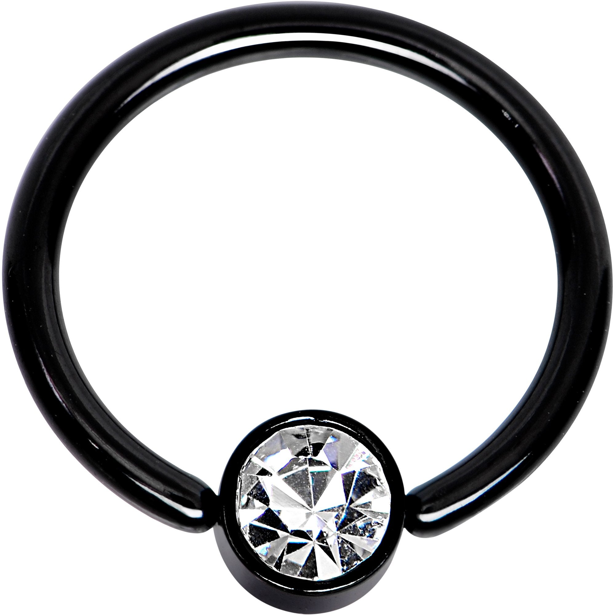 16G 3/8 Clear Gem 4mm Disc Black IP BCR Captive Ring