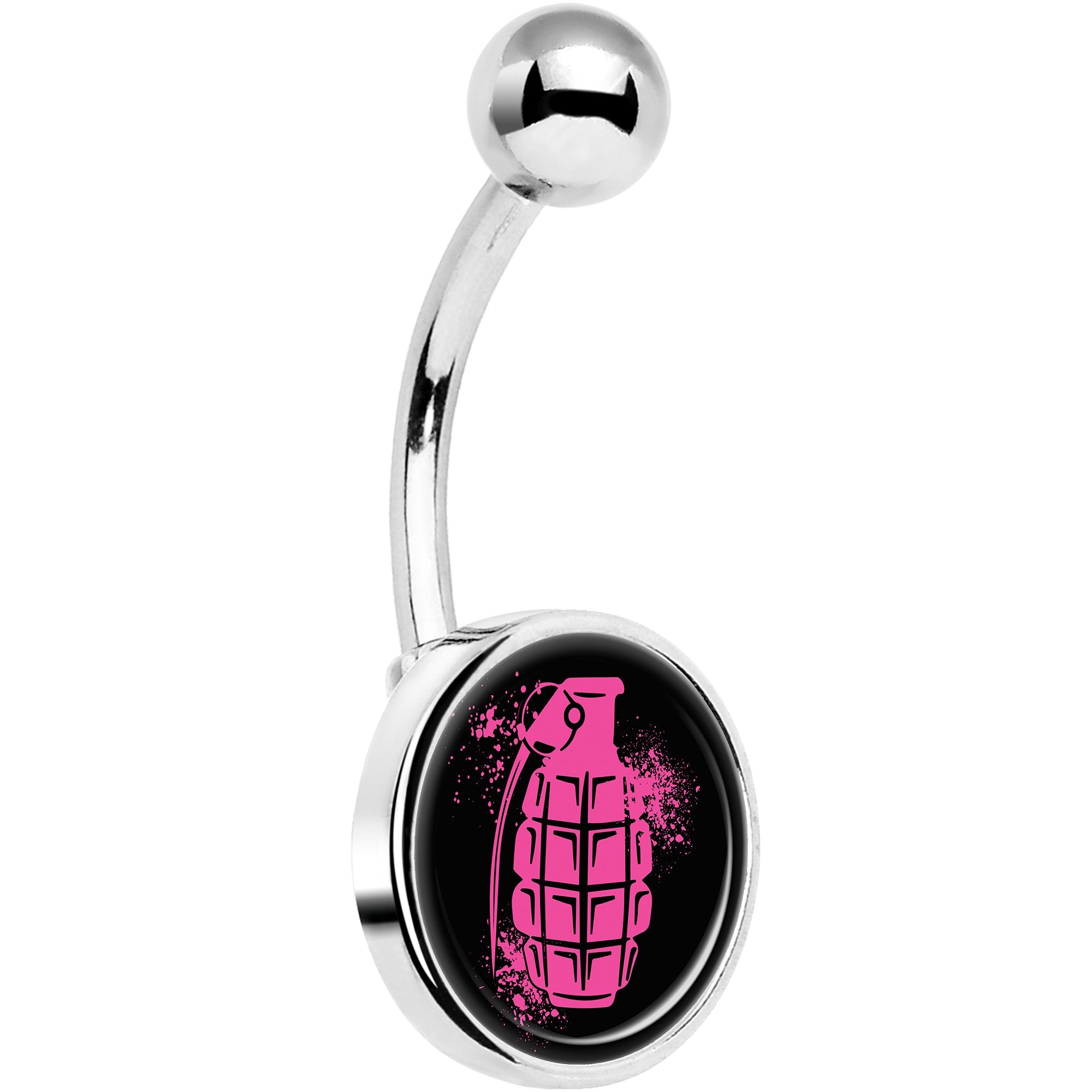 Pink Grenade Hypoallergenic Stainless Steel Belly Ring