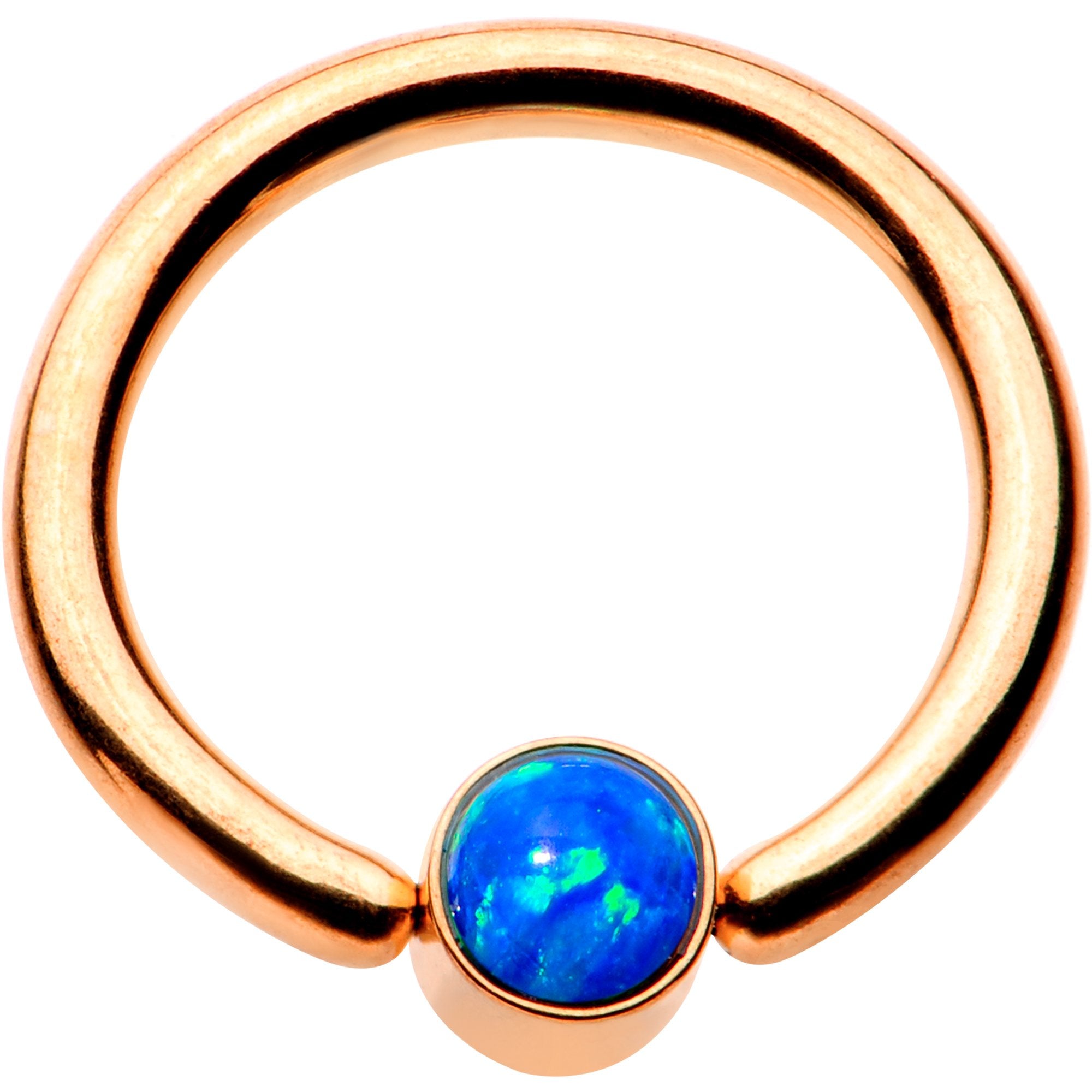 16G 5/16 Aqua Faux Opal Rose Gold IP BCR Captive Ring