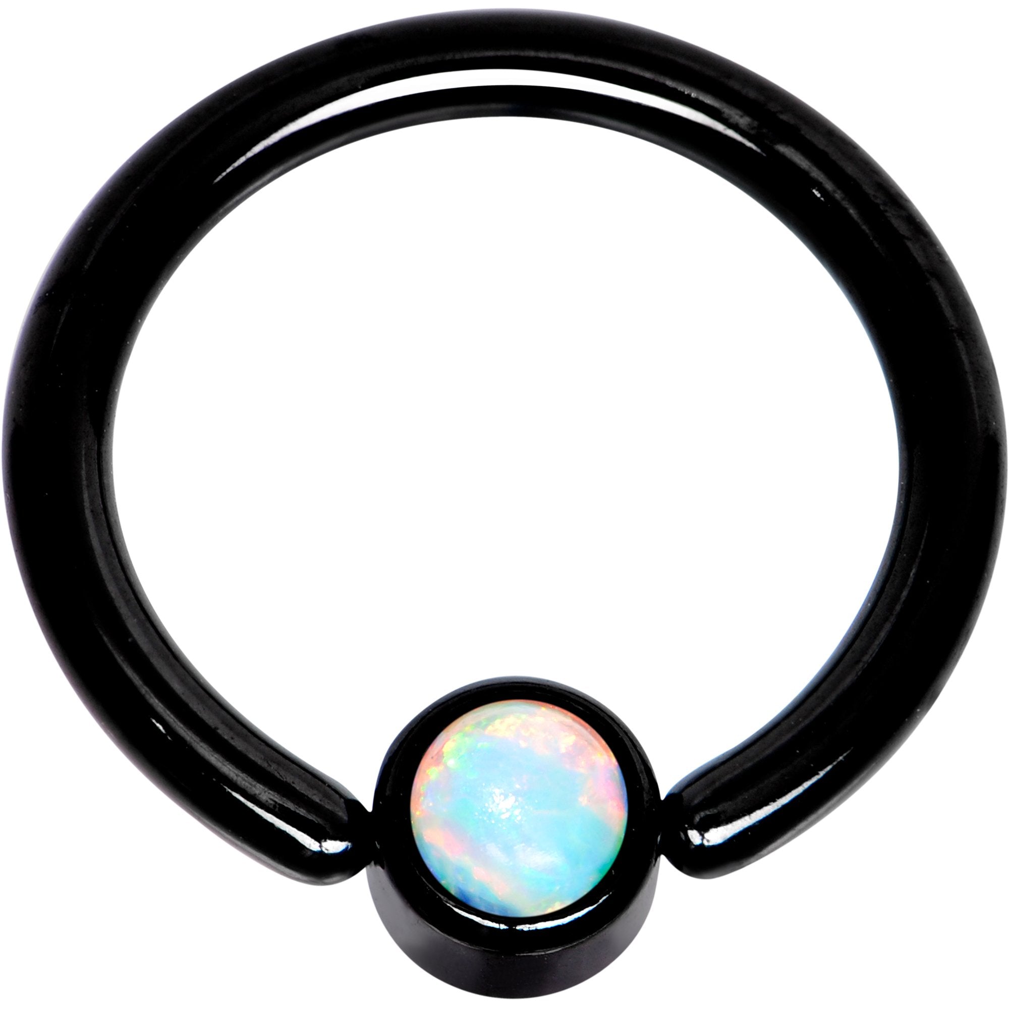 14G 3/8 White Faux Opal 4mm Disc Black BCR Captive Ring
