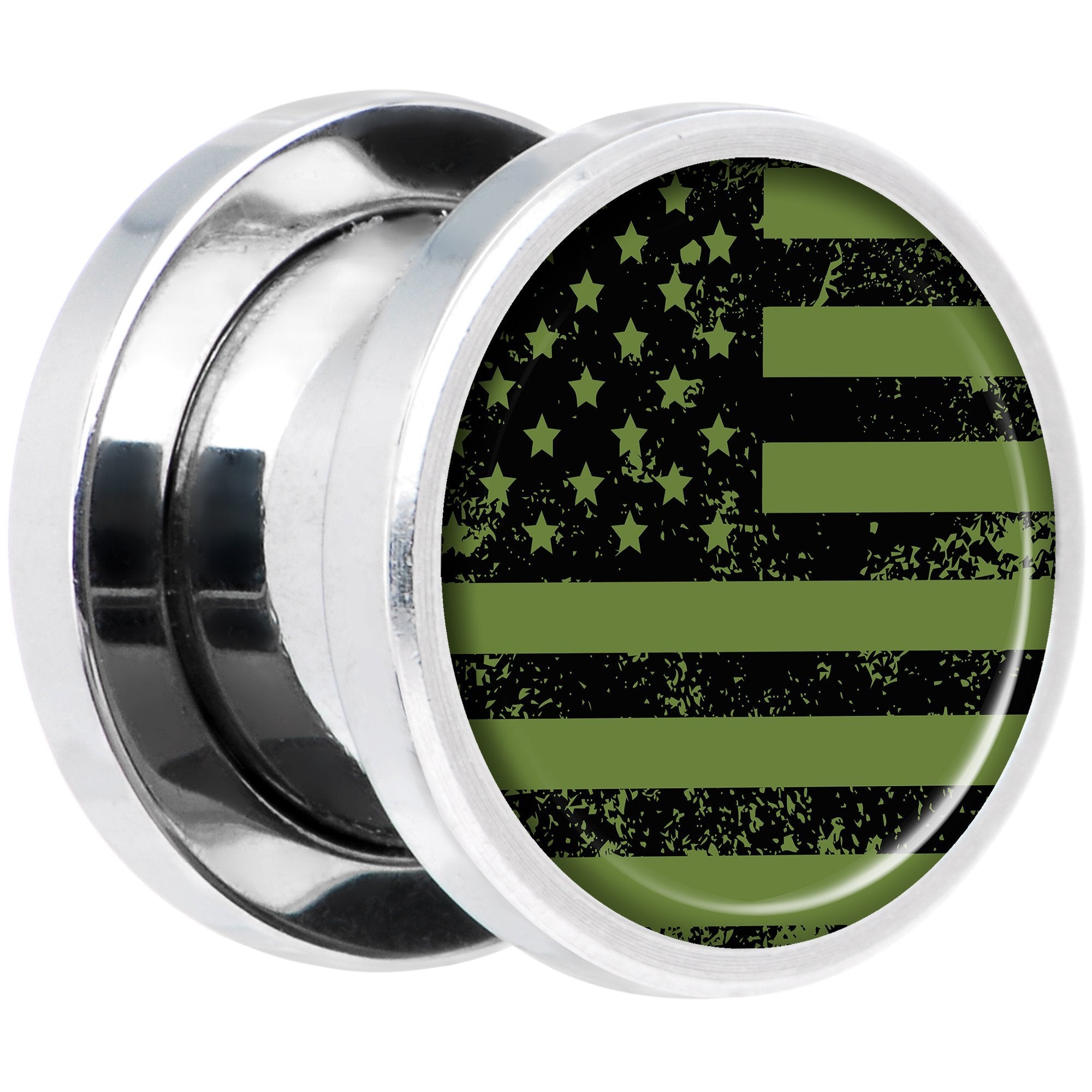 Green American Flag Steel Screw Fit Plug Set 5mm to 20mm