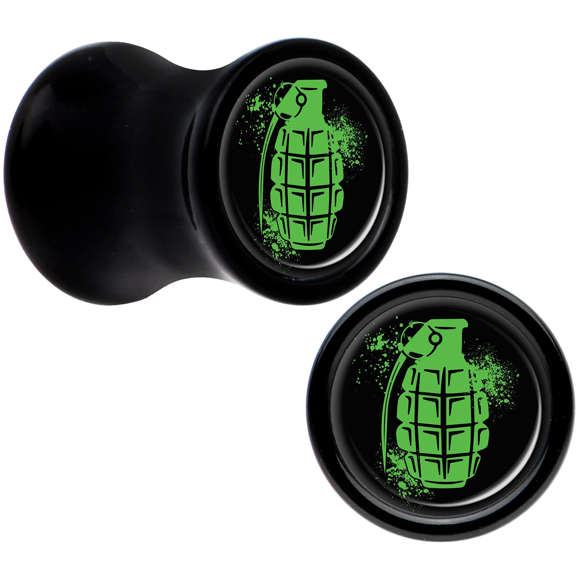 Black Acrylic Green Grenade Saddle Plug Set 2G