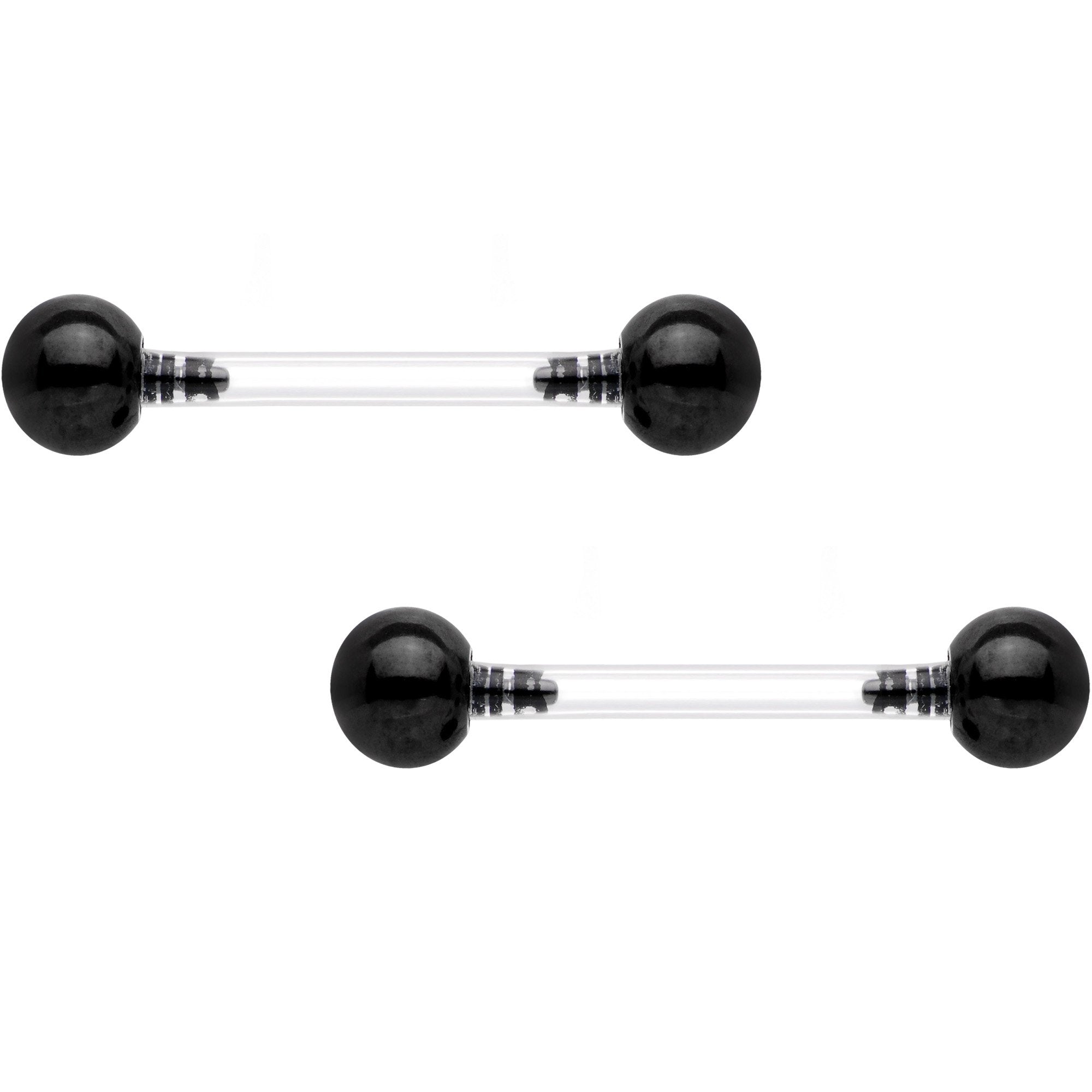 9/16 Clear Bioplast Barbell Black Push In Ball Nipple Ring Set