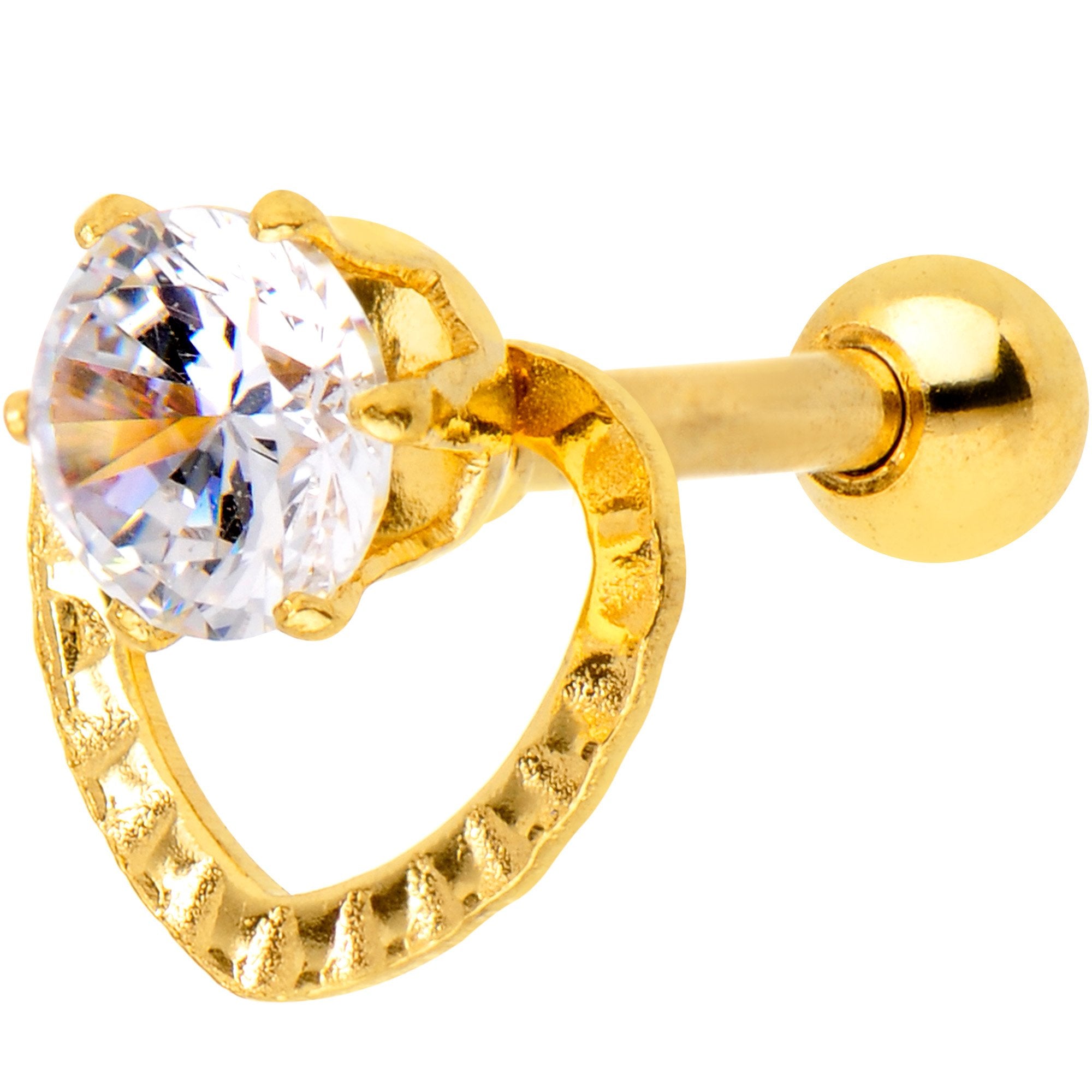 Clear CZ Gem Gold Tone IP Valentine Heart Cartilage Tragus Piercing
