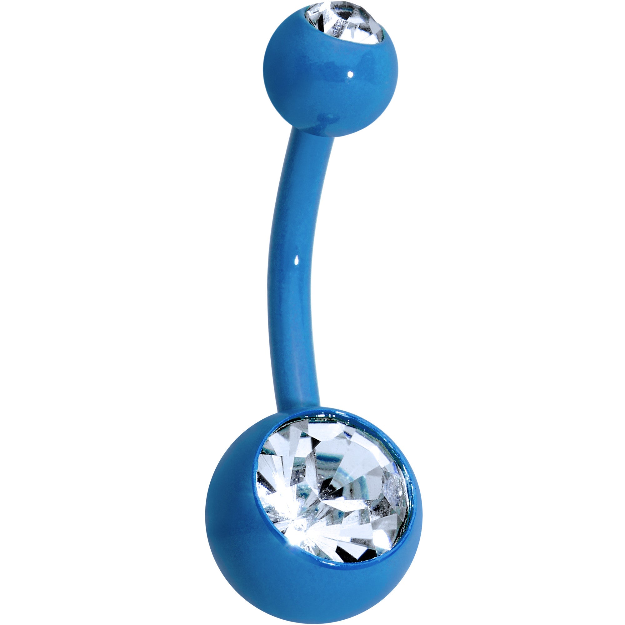 14G 3/8 Clear Gem Blue Acrylic Over Steel Belly Ring