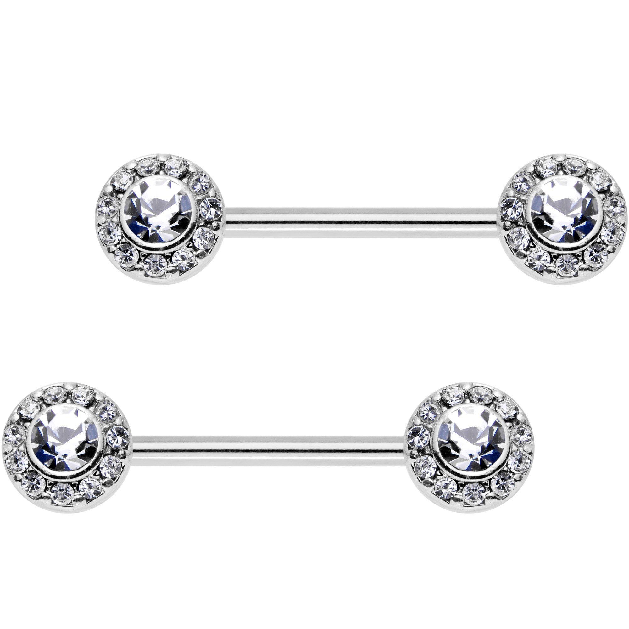 9/16 Clear CZ Gem Bejeweled Barbell Nipple Ring Set