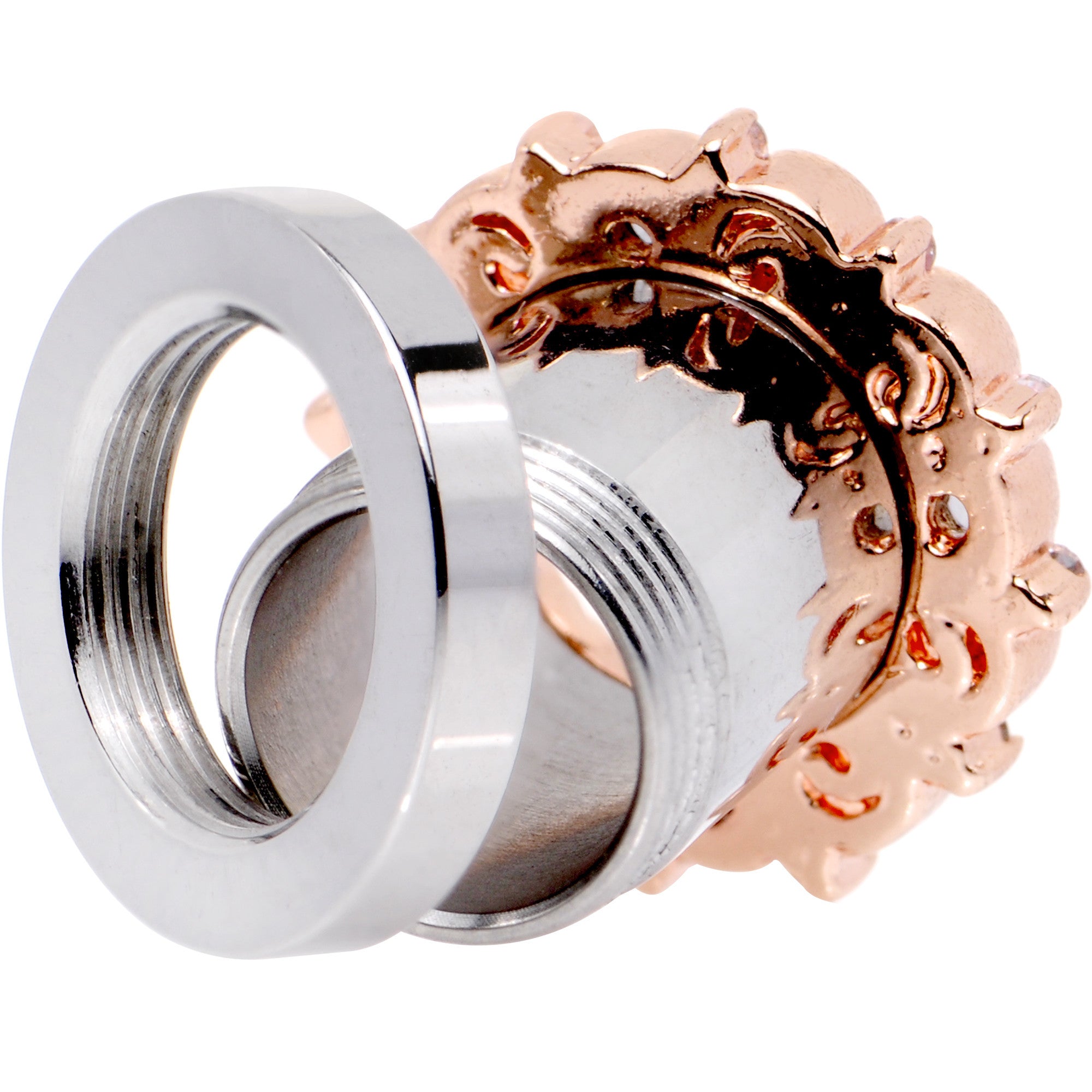 0G Clear Gem Flowering Frame Screw Fit Tunnel Plug Set