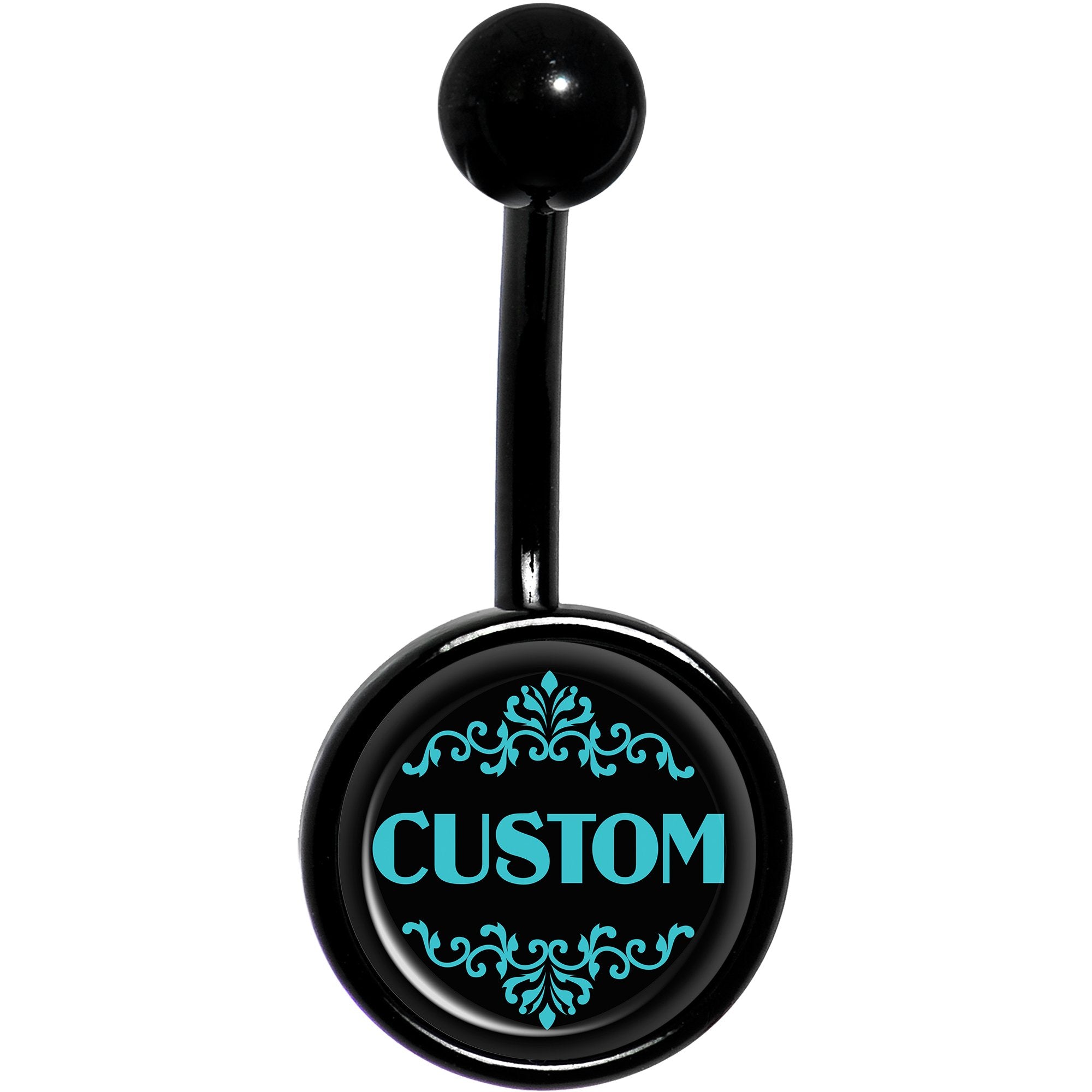 Custom Teal Personalized Name Black Stainless Steel Belly Ring lightweight comfortable
