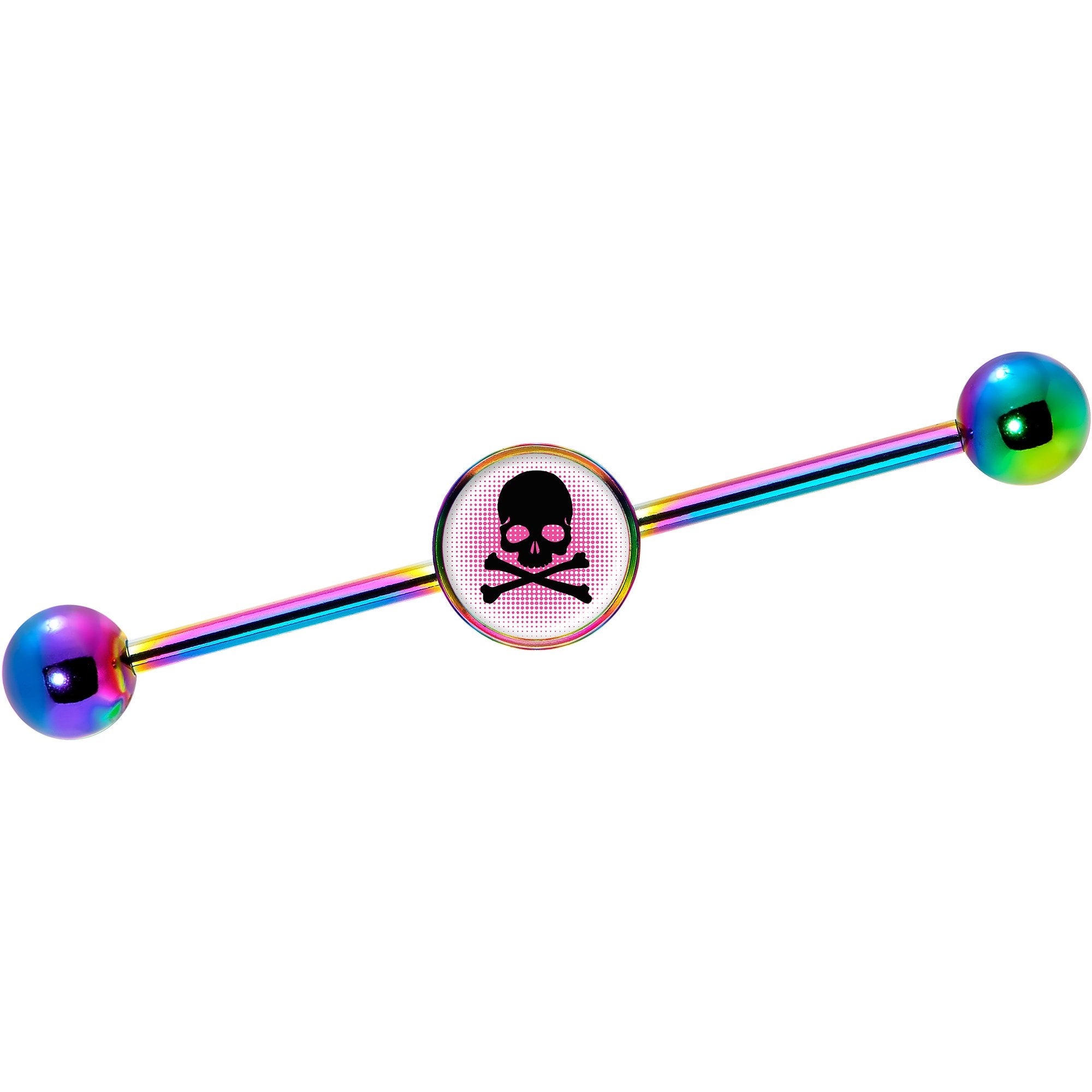 14G Pink Rainbow Skull Rainbow Industrial Barbell 37mm