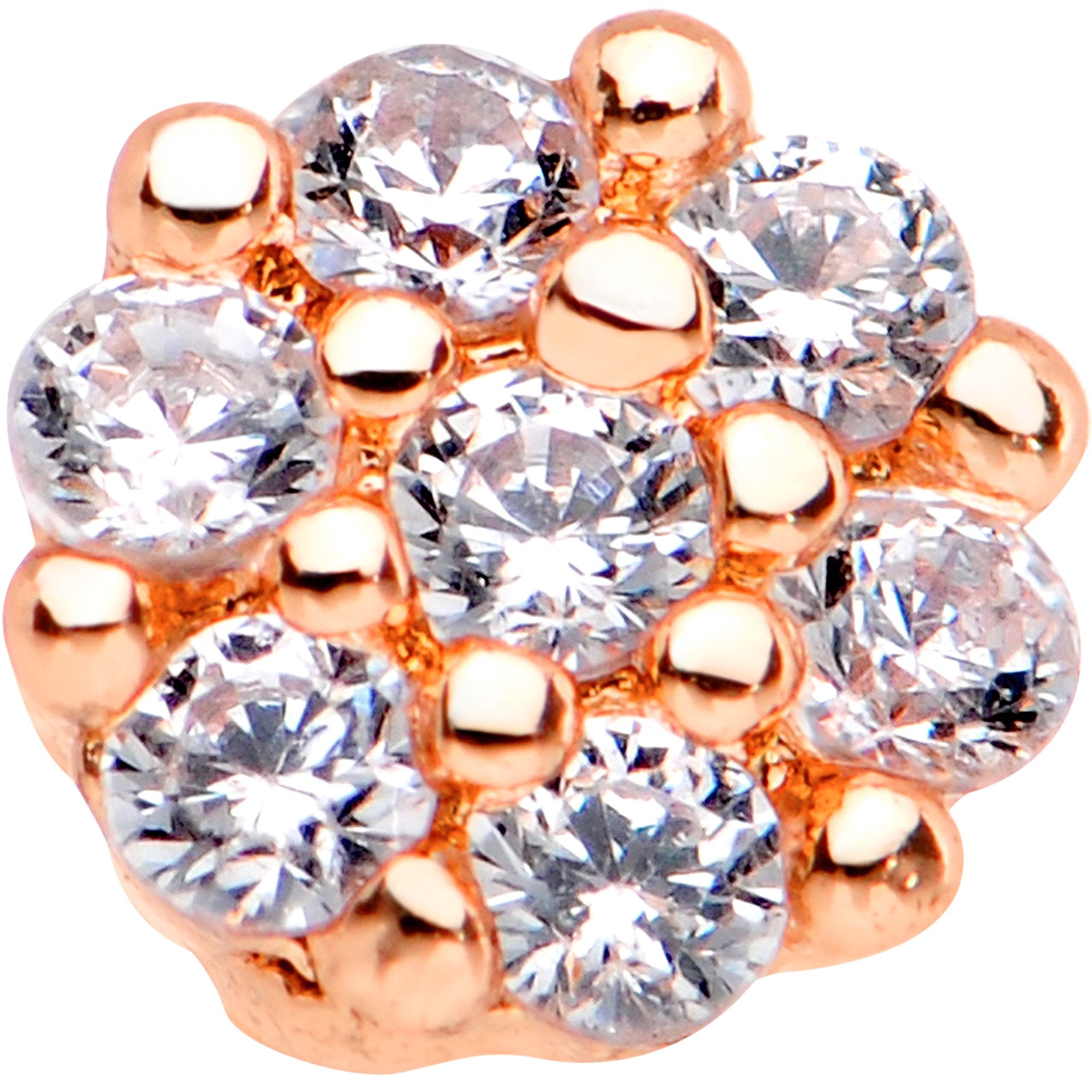 20G 1/4 Clear CZ Gem Rose Gold Tone Cute Cluster Nose Bone