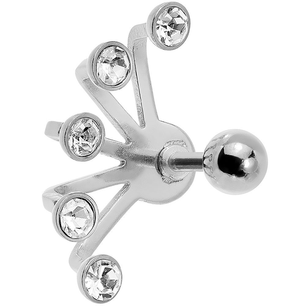 16G 1/4 Clear Gem Steel Glam Fan Cuff Cartilage Earring