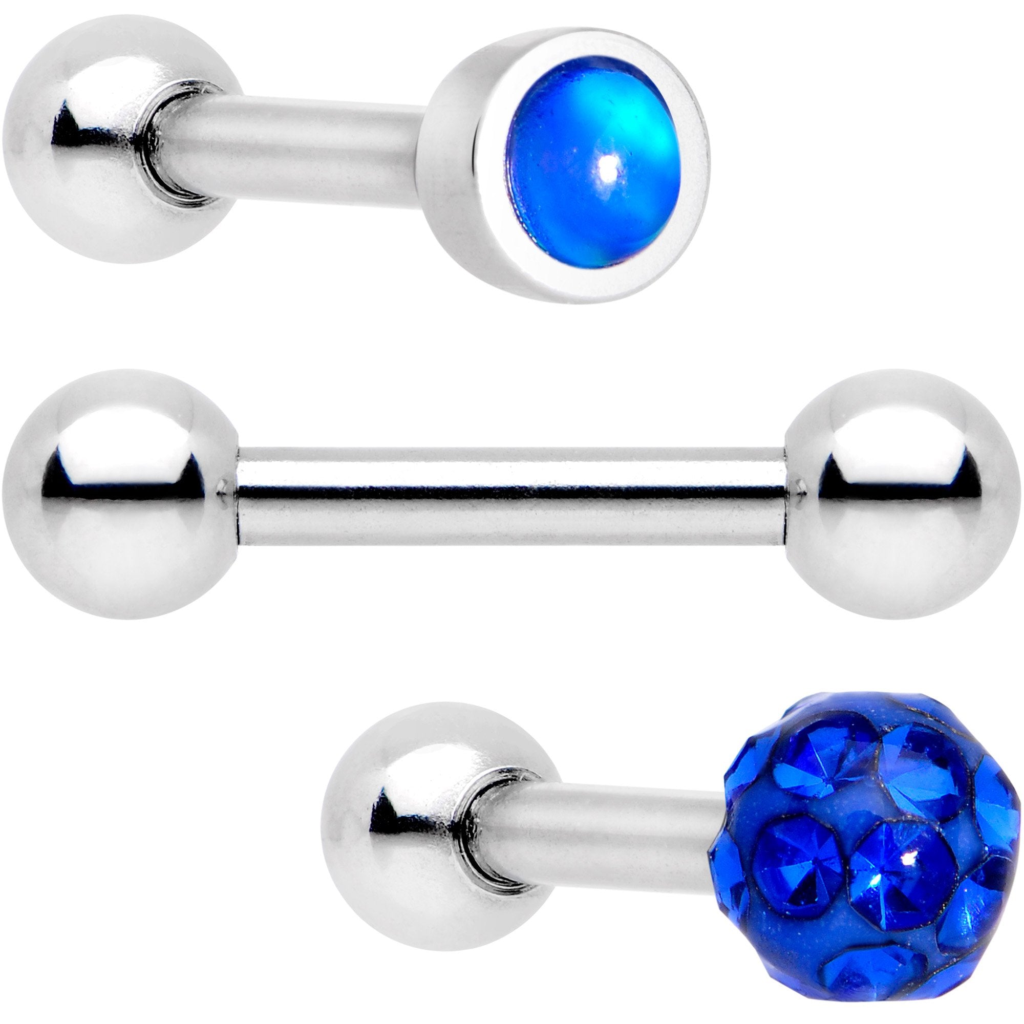 16G 1/4 Blue Faux Opal Inlay Cartilage Tragus Earring 3 Pack Set