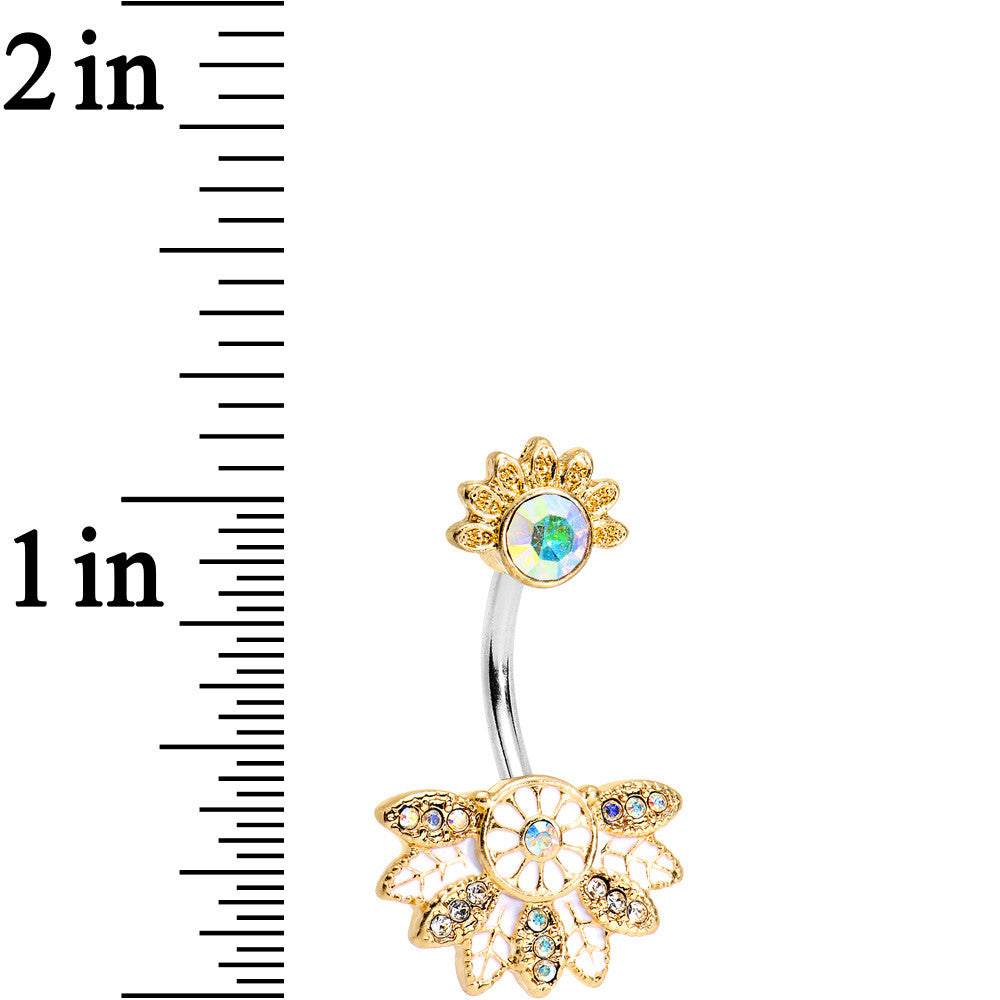 Aurora Gem Tropical Flowering Fan Double Mount Belly Ring