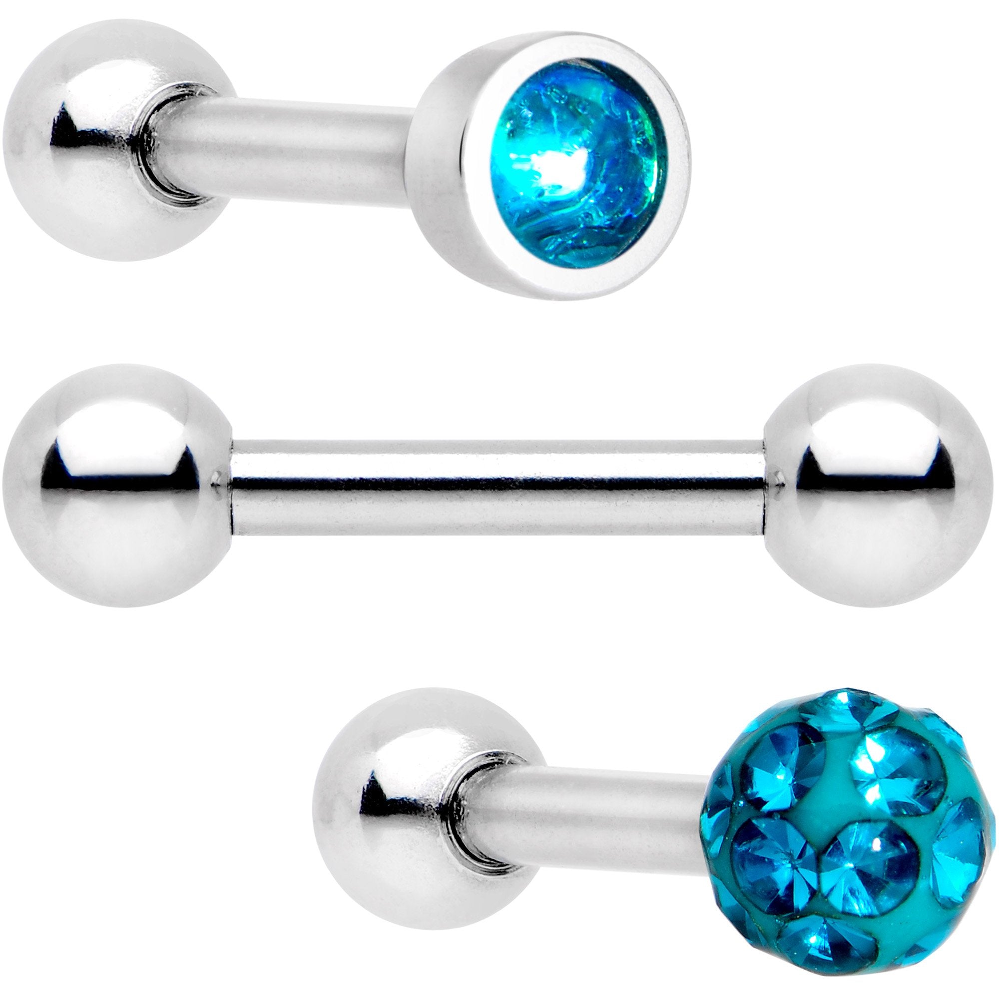 16G 1/4 Teal Faux Opal Inlay Cartilage Tragus Earring 3 Pack Set