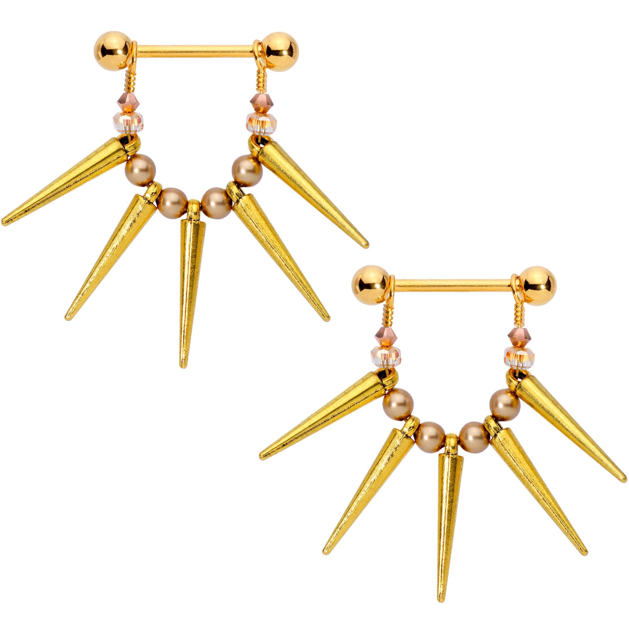 Sun Ray Dangle Barbell Nipple Ring Set Created with Crystals