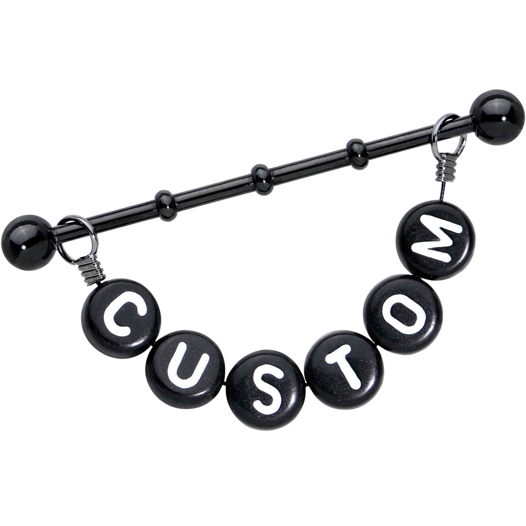 Handmade Custom Black Personalized Name Dangle Industrial Barbell 40mm