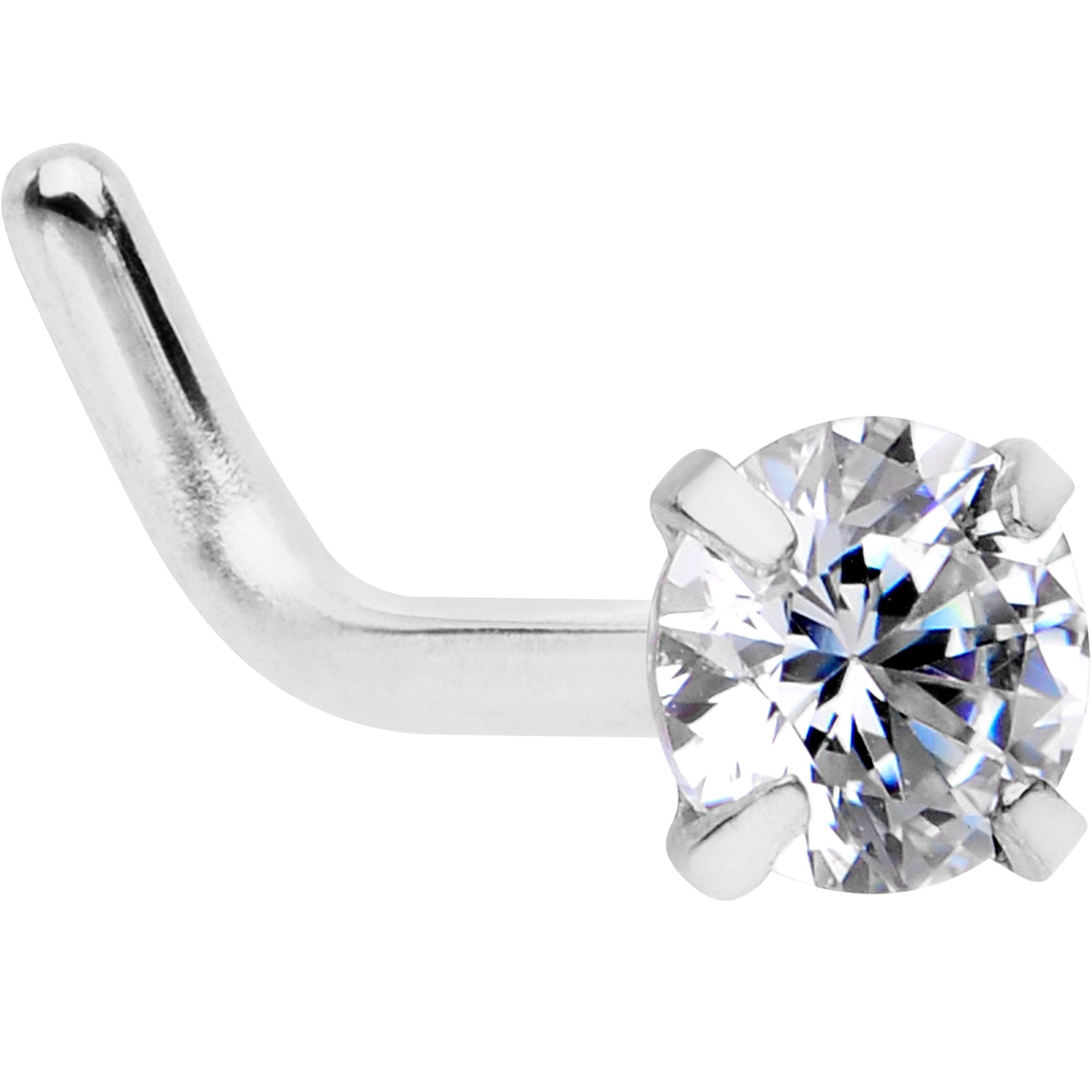 18G 1/4 Clear 3mm CZ Gem Steel L-Shape Nose Ring