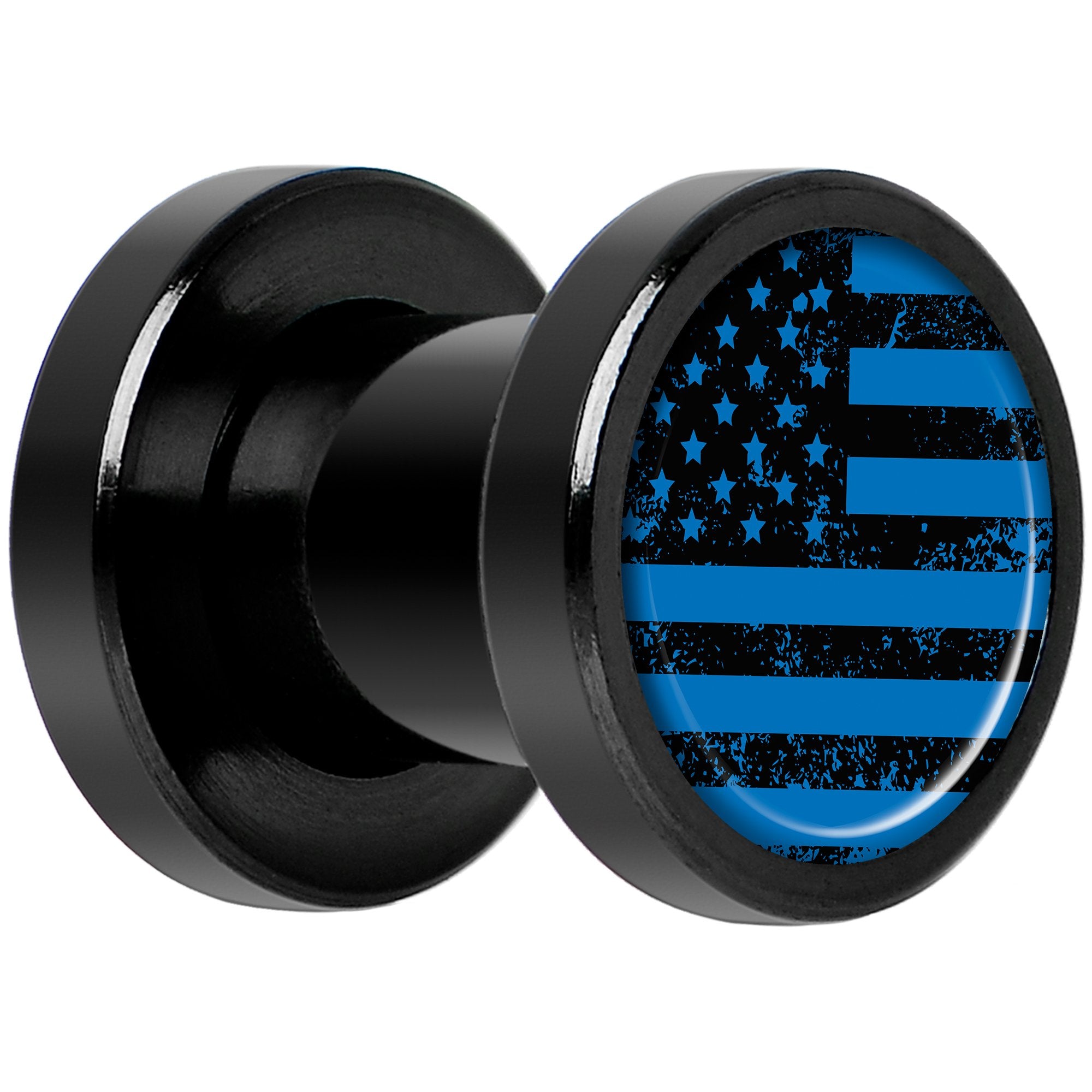 Blue American Flag Black Anodized Screw Fit Plug Set 2G