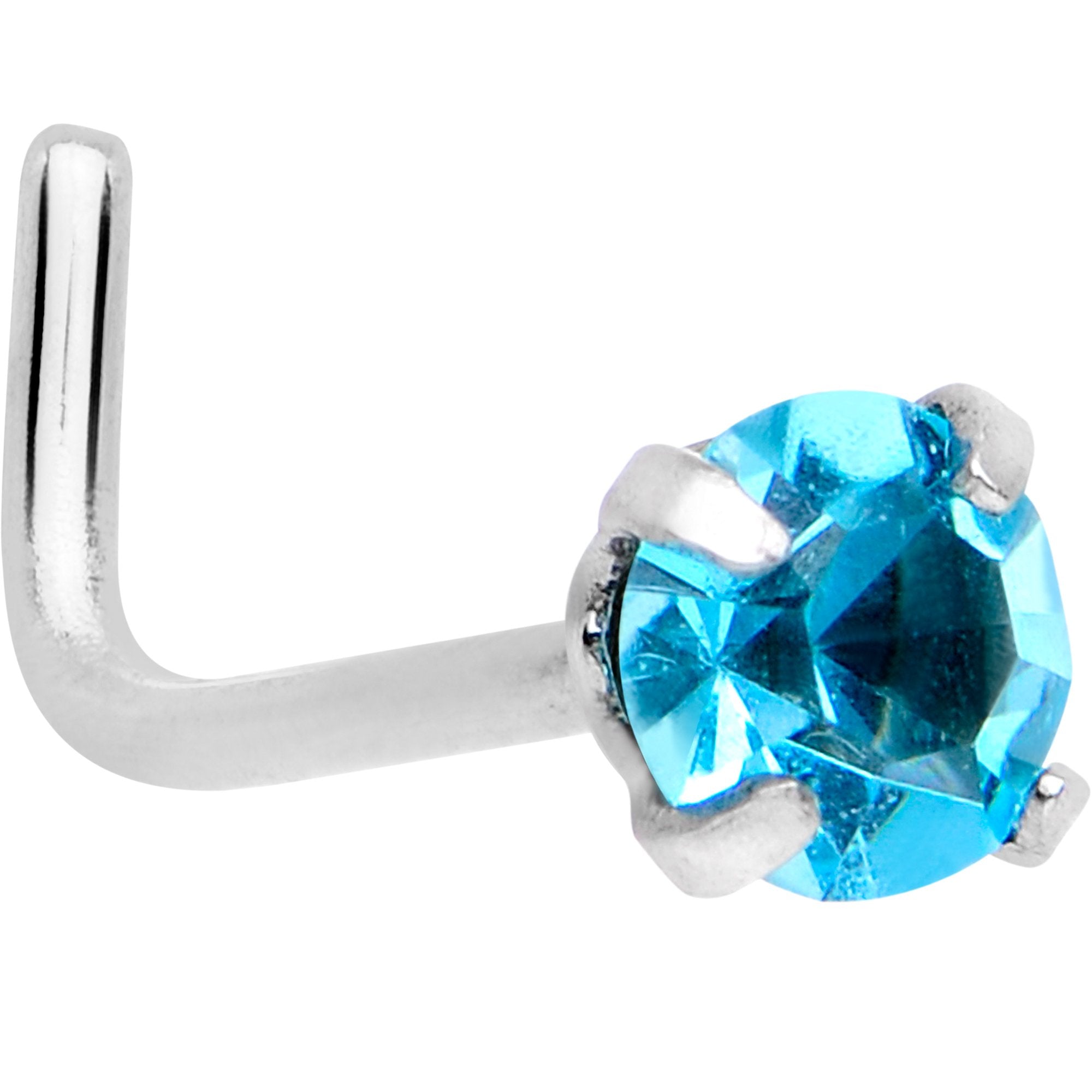 20G 1/4 Aqua 3mm CZ Gem Steel L-Shape Nose Ring