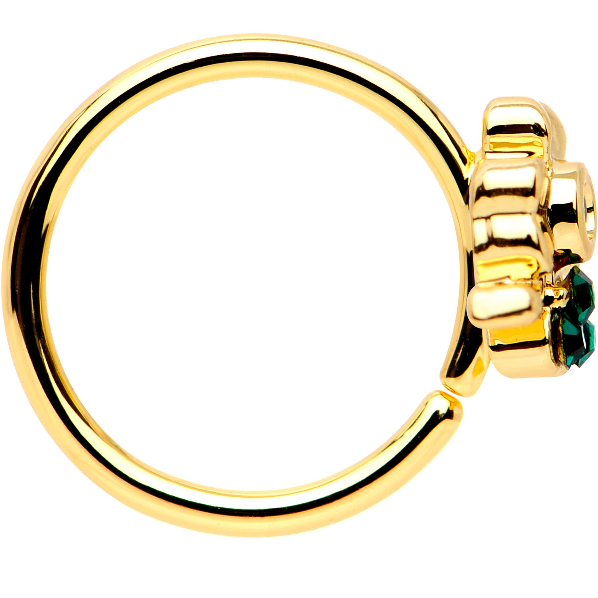 20G 5/16 Green Gem Gold PVD Clover Bow Seamless Circular Ring