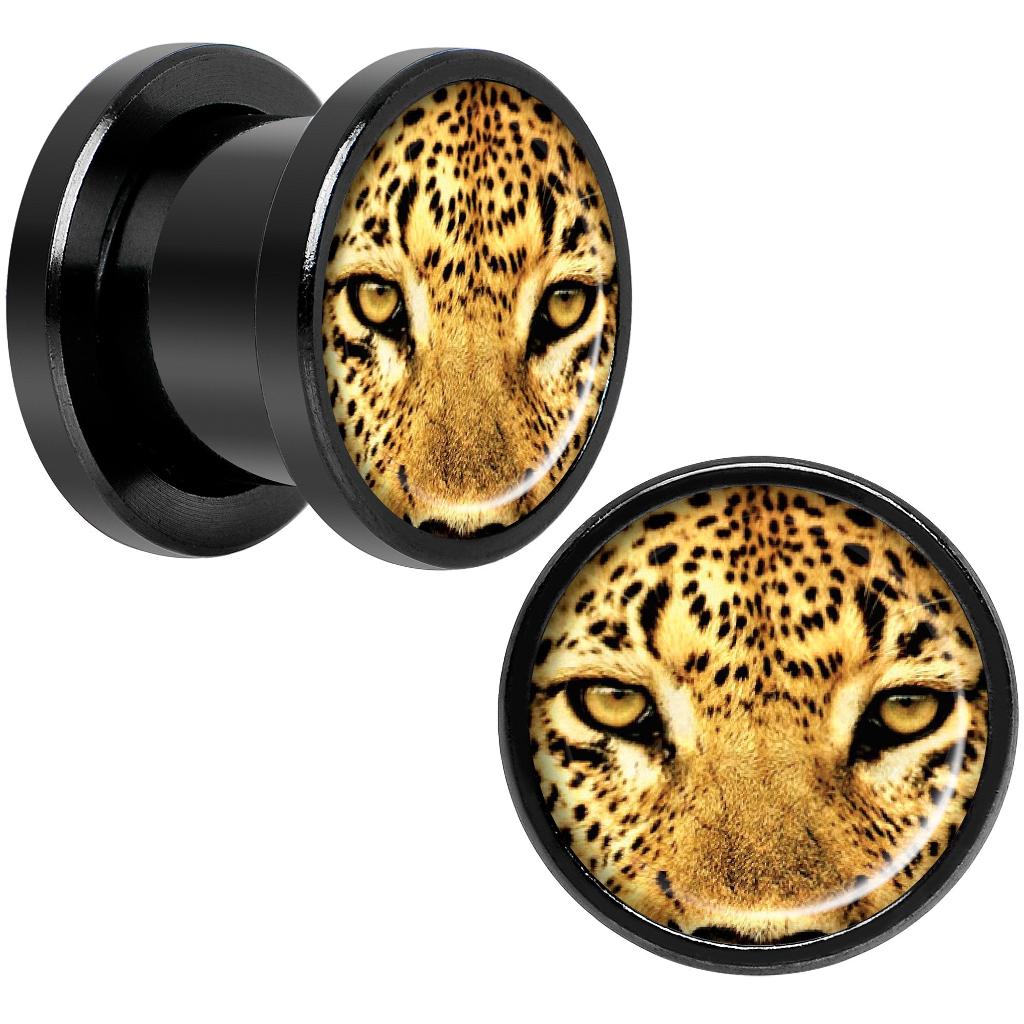 Full Color Leopard Eyes Black Anodized Screw Fit Plug Set 00G