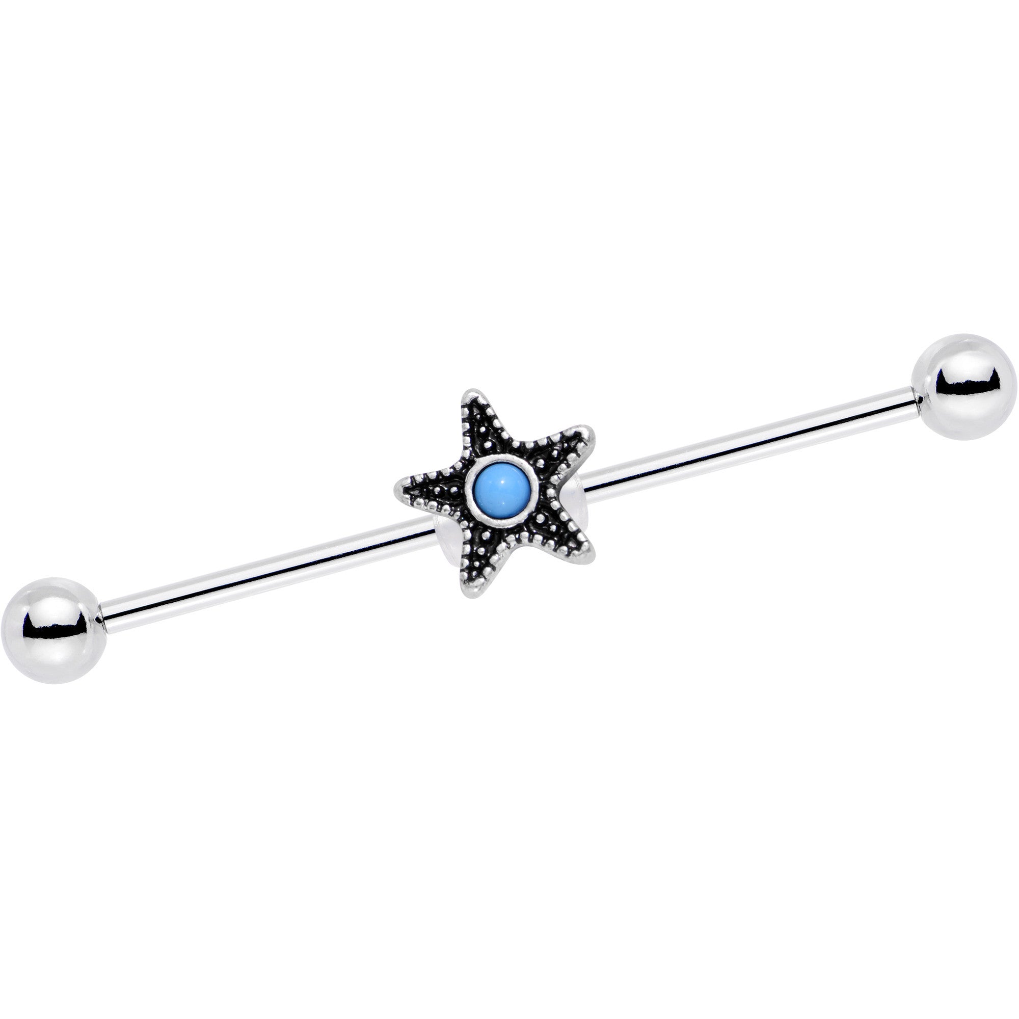 14G Southwestern Blue Orb Starfish Industrial Barbell 1 1/2