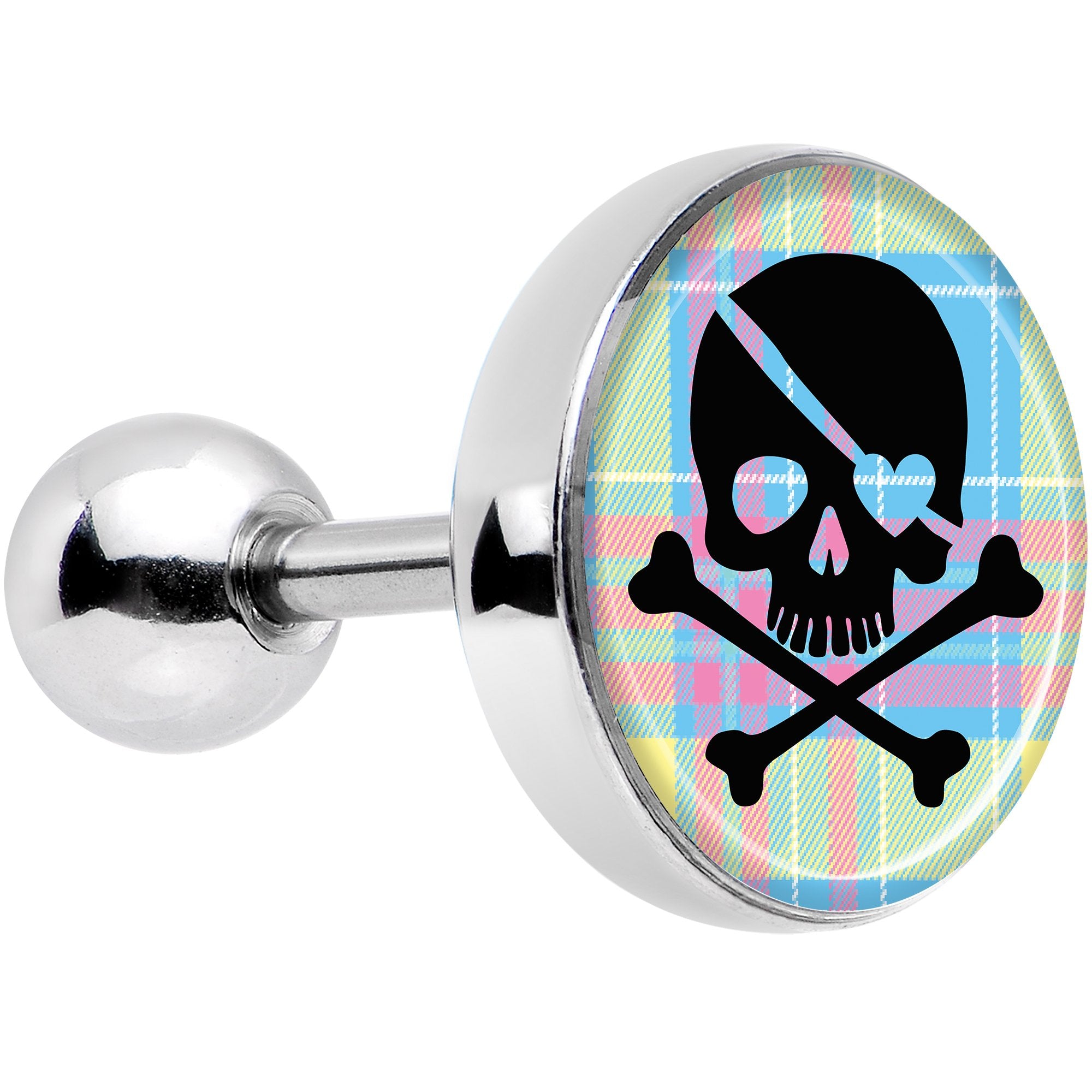 16G 1/4 Pink Green Plaid Heart Skull Tragus Cartilage Earring