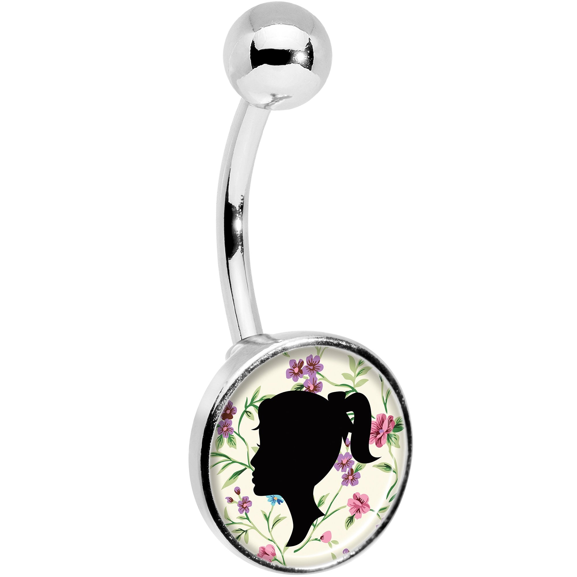Woman Floral Silhouette Stainless Steel Belly Ring stylish jewelry