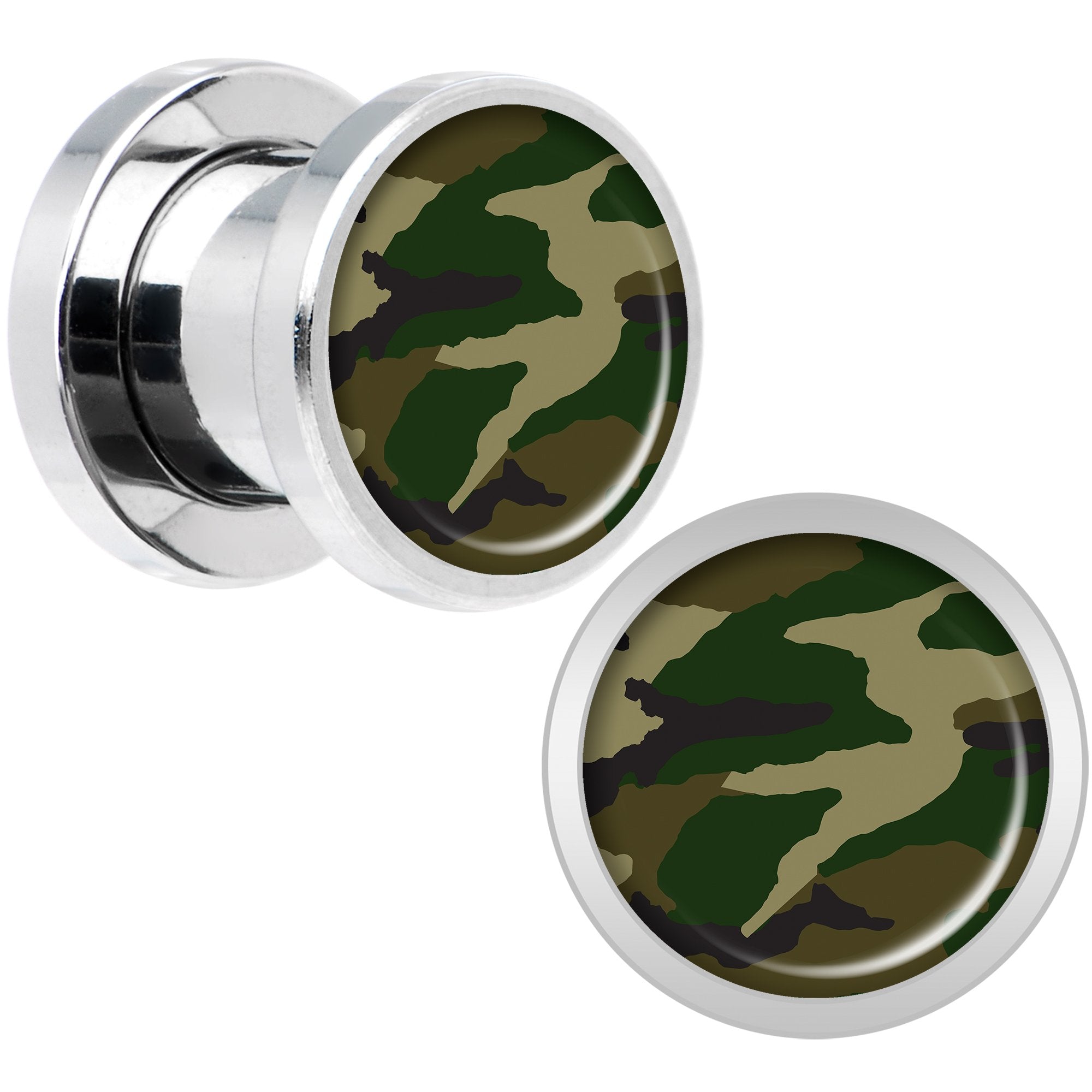 Woodland Camo Print Steel Screw Fit Plug Set 0G