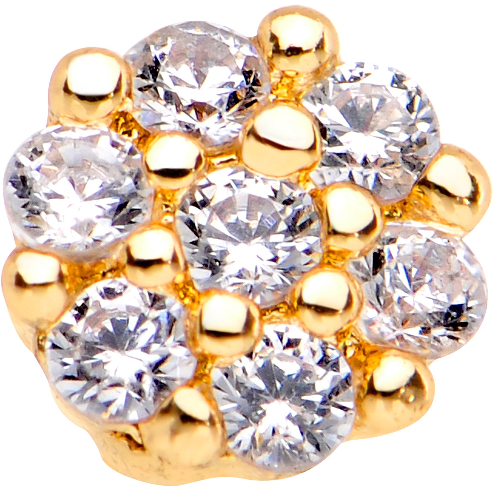 20G 1/4 Clear CZ Gem Gold Tone Cute Cluster Nose Bone