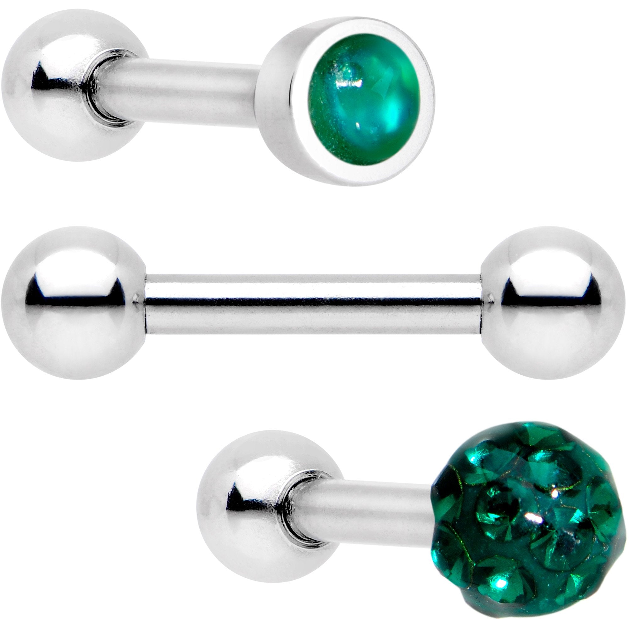 16G 1/4 Green Faux Opal Inlay Cartilage Tragus Earring 3 Pack Set