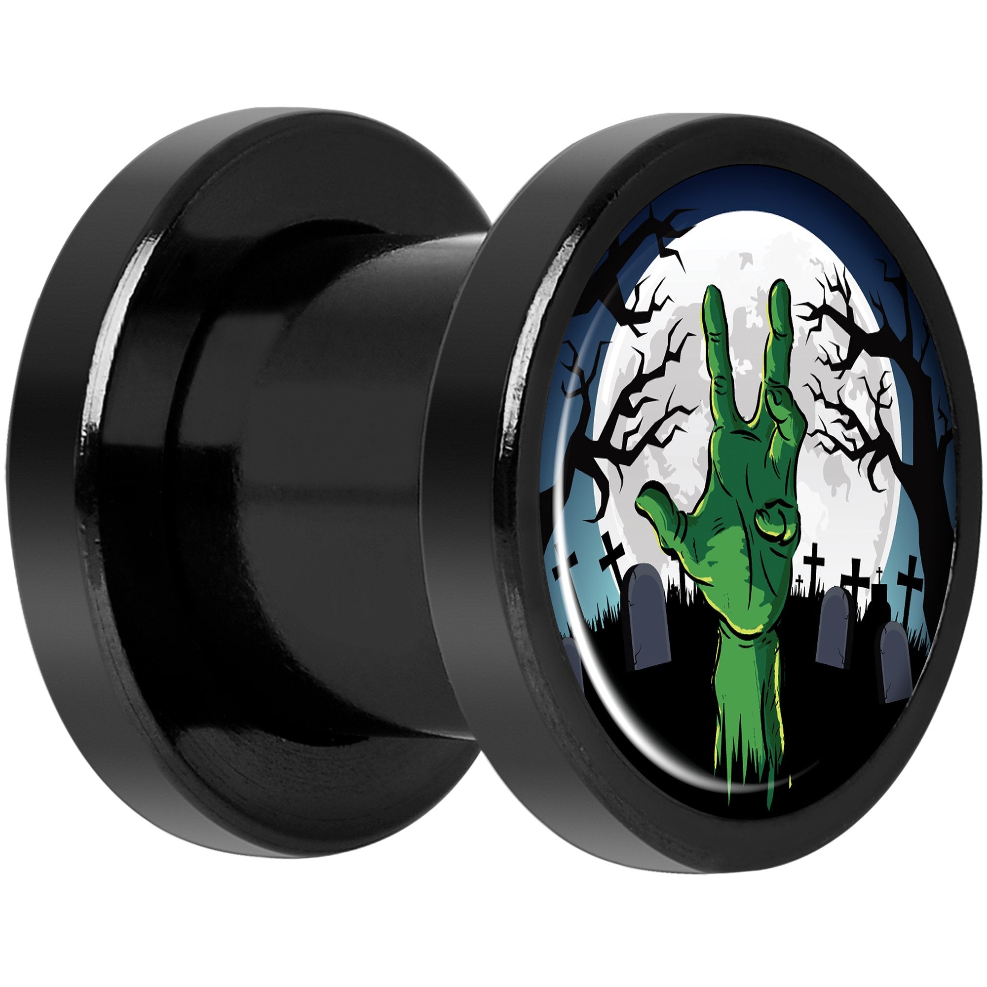 Cemetery Zombie Hand Halloween Black Anodized Plug Set 0G