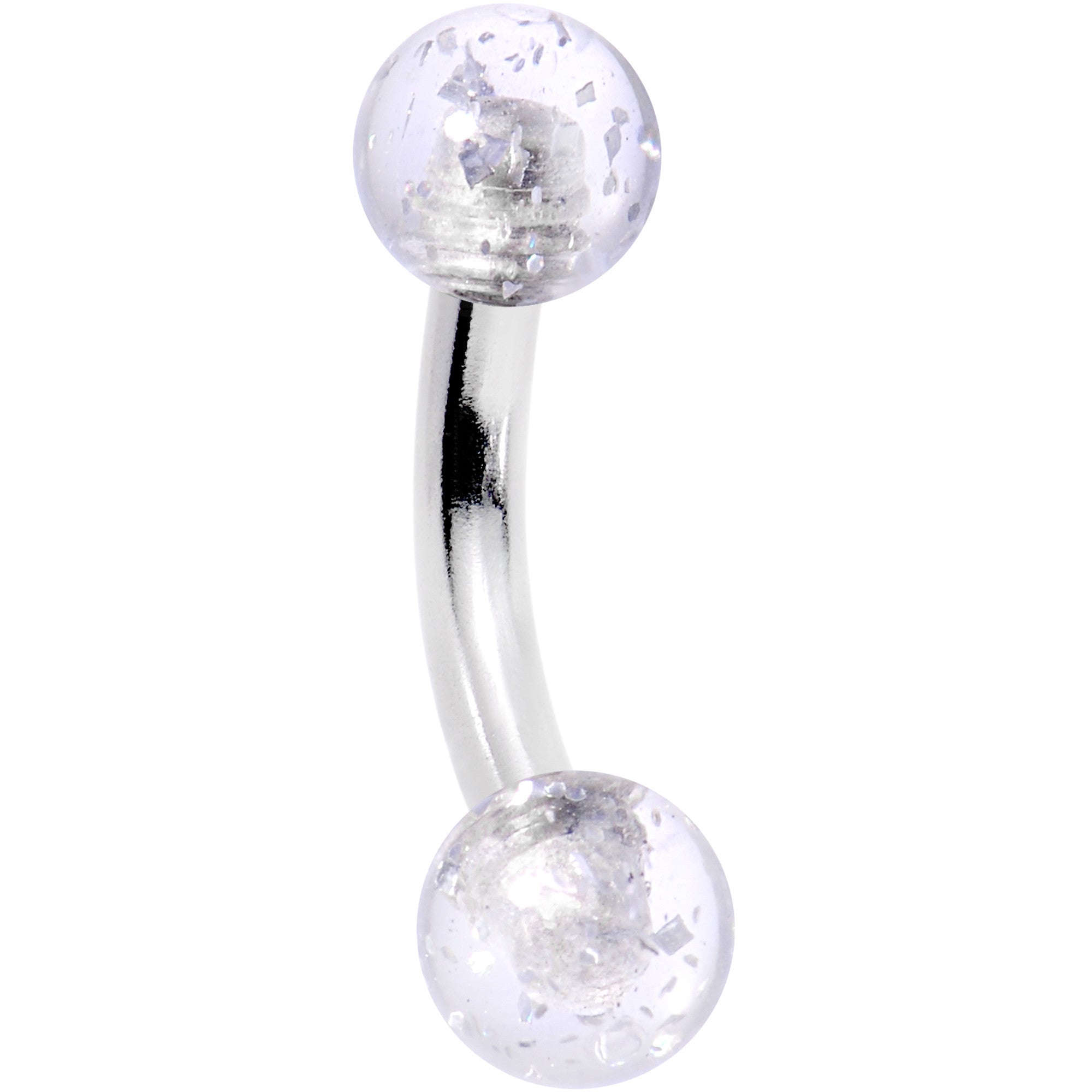 14G 1/4" Clear Arcylic Glitter Rook Curved Barbell