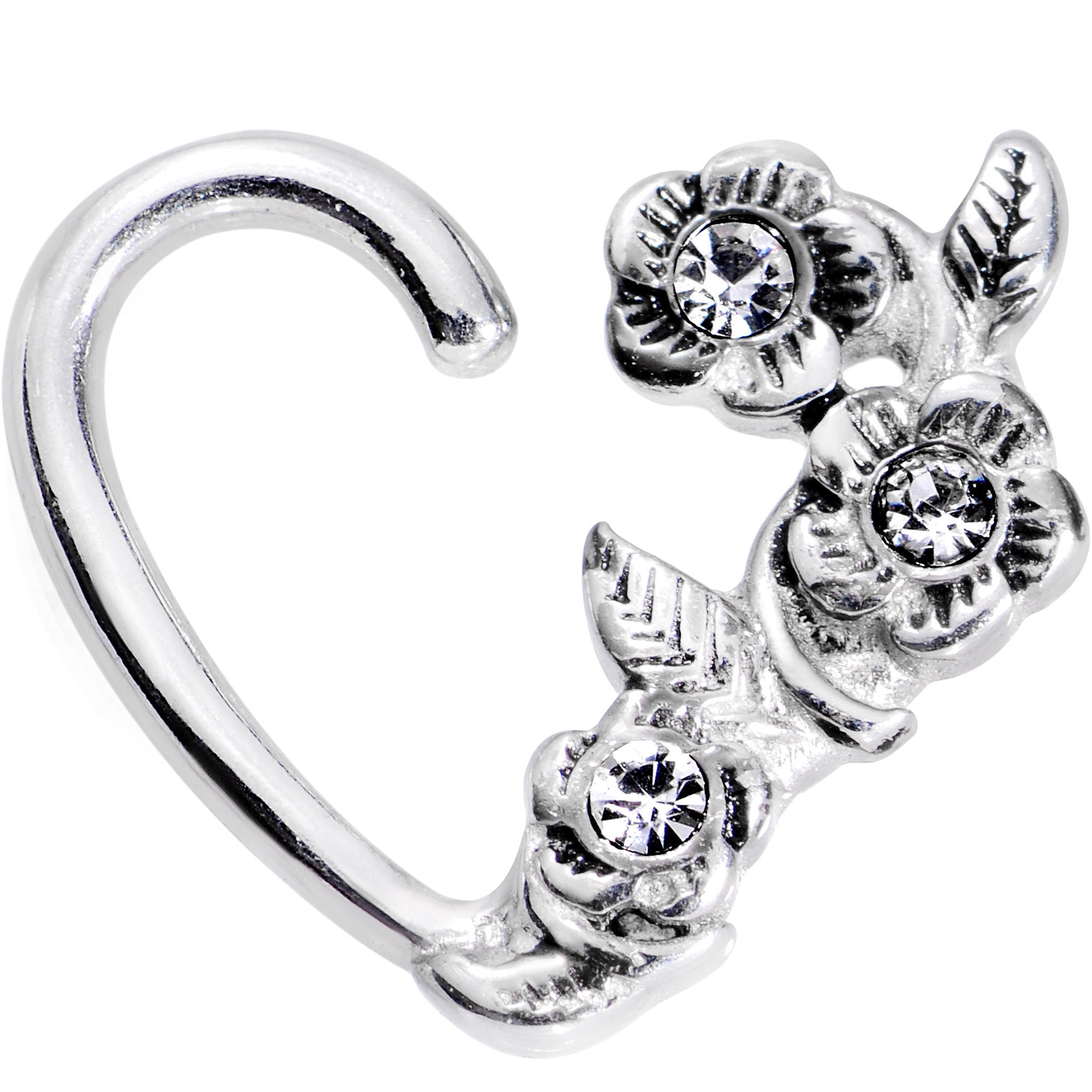 16G 1/4 Clear Gem Bounty of Flowers Left Heart Closure Ring