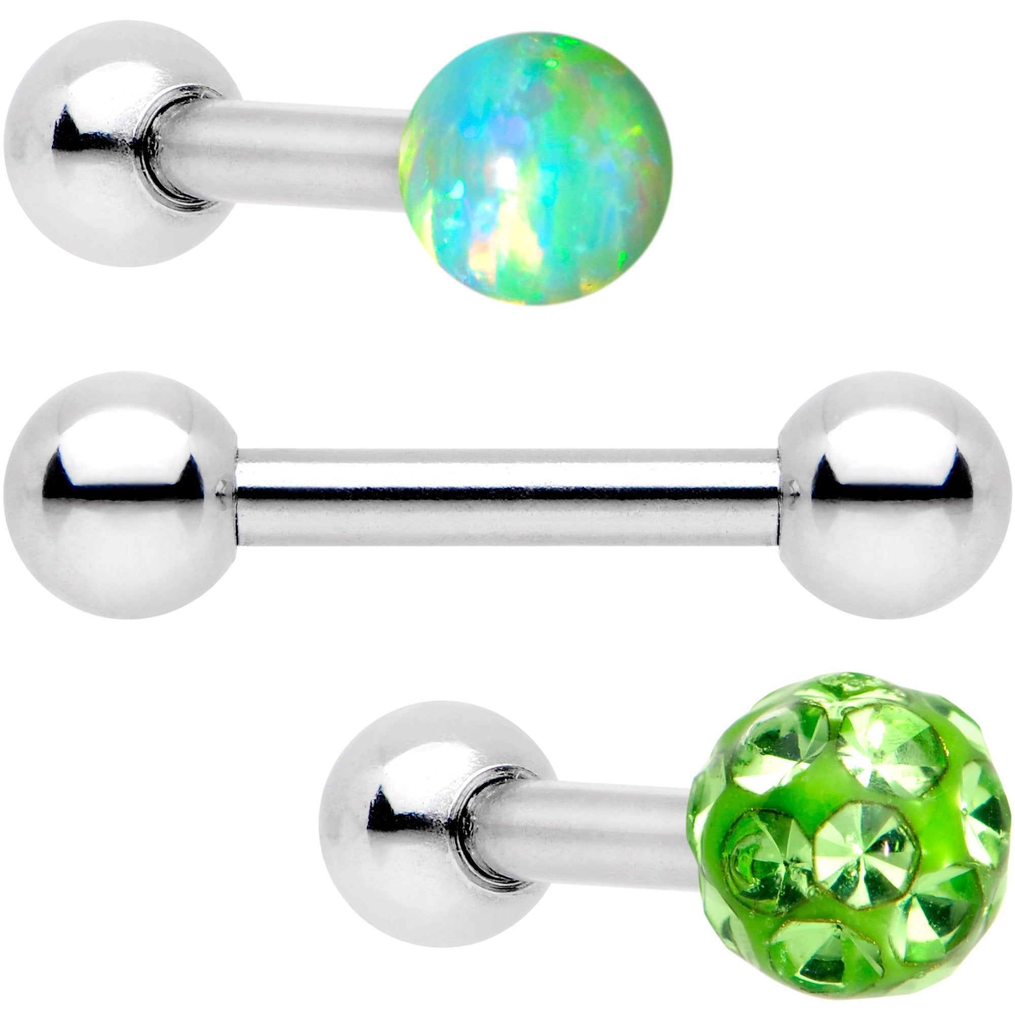 16G 1/4 Lime Faux Opal Ball Cartilage Tragus Earring 3 Pack Set