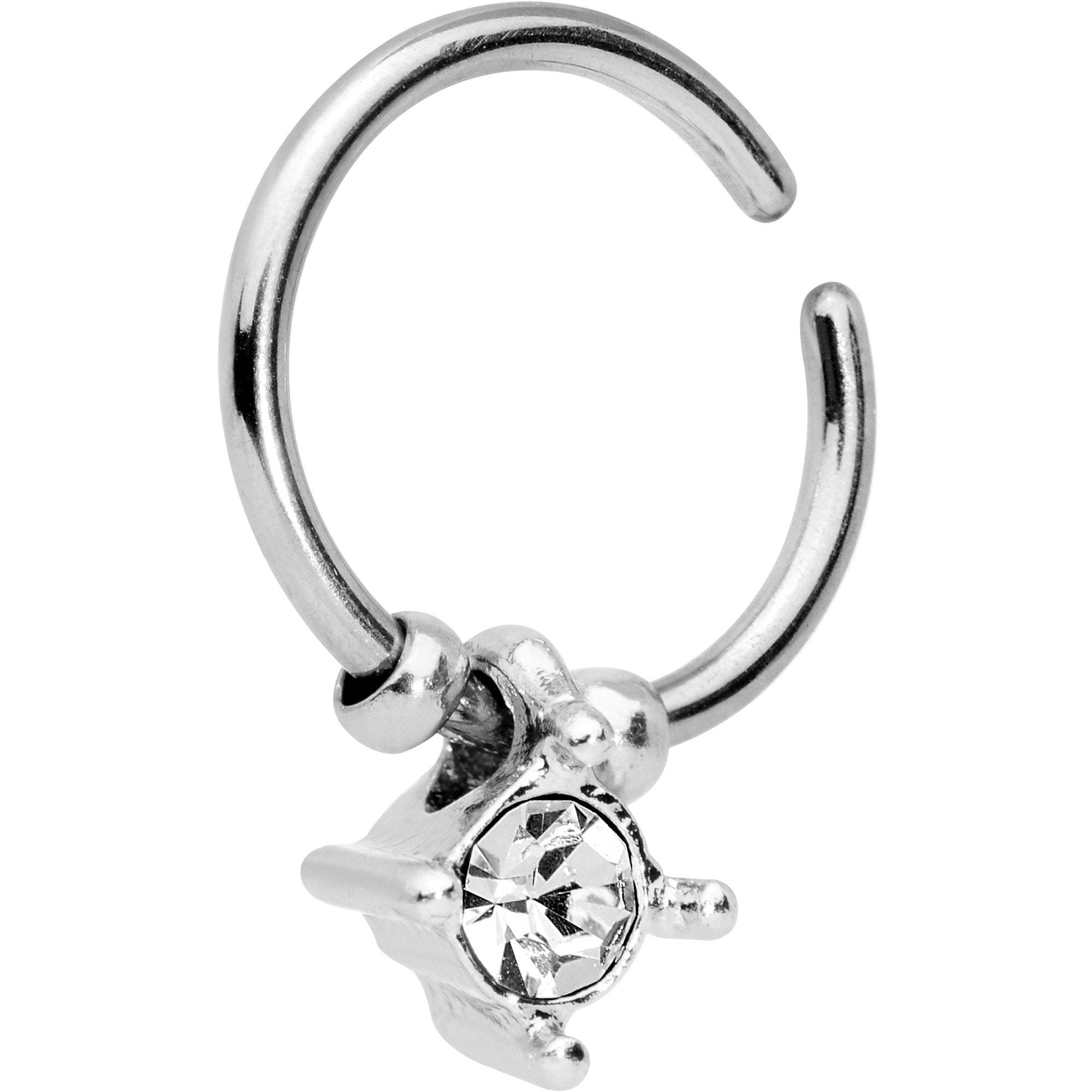 18G Silver Tone Clear Gem Drop Annealed Seamless Circular Ring