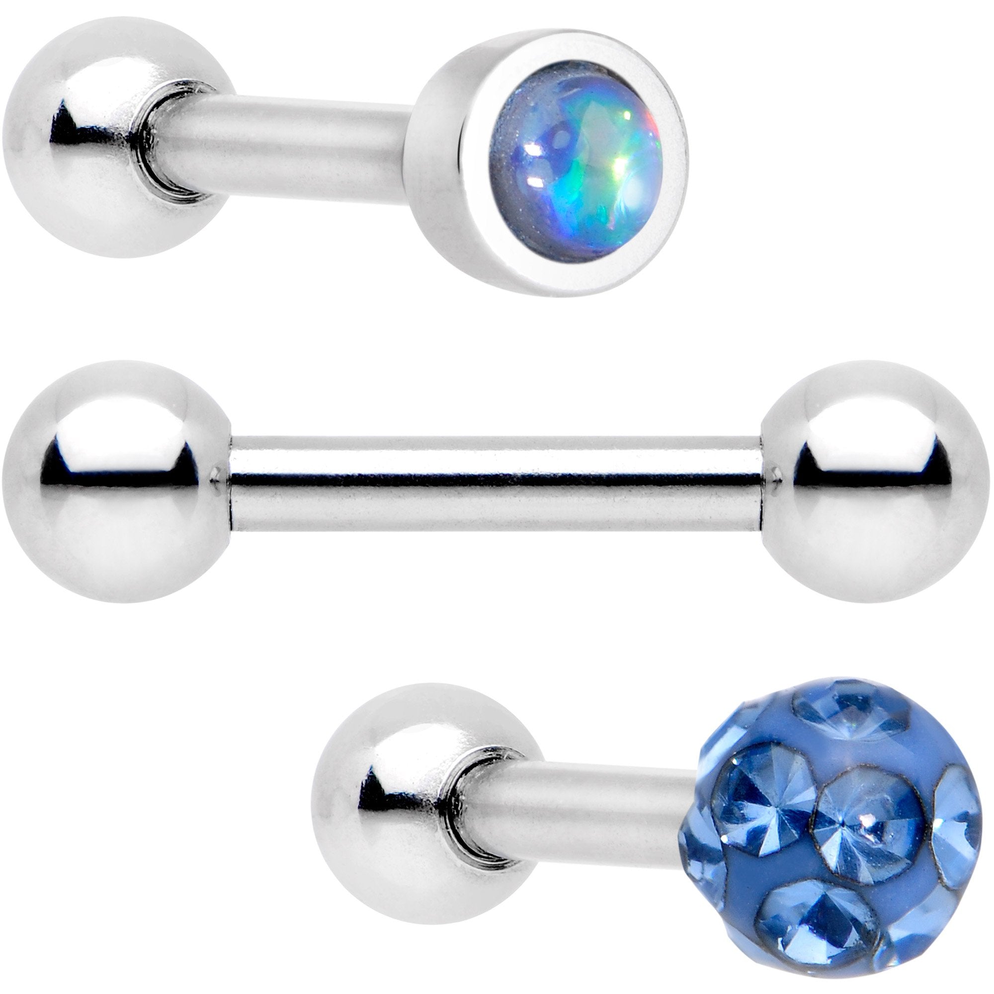 16G 1/4 Sky Blue Faux Opal Inlay Cartilage Tragus Earring 3 Pack Set